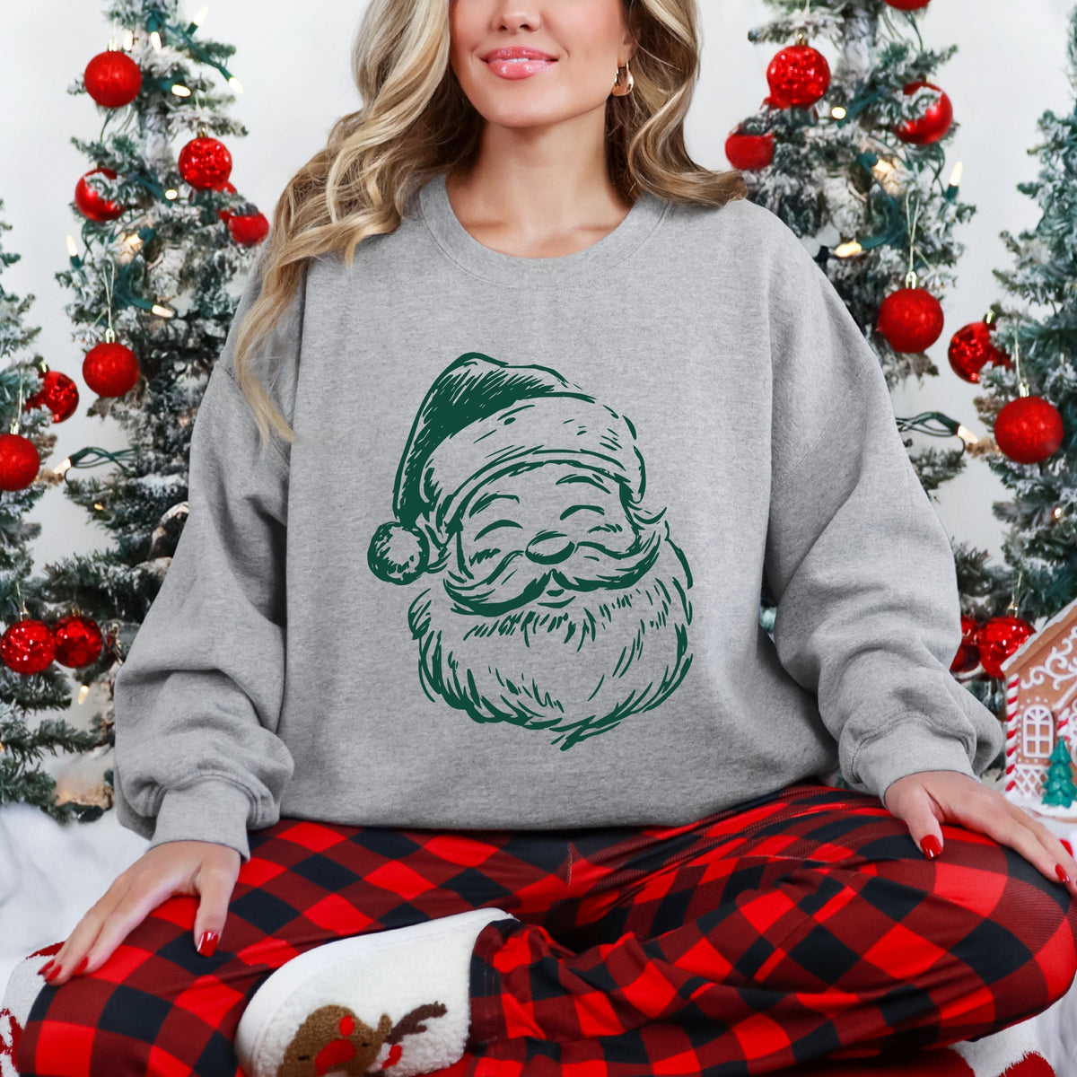 Santa Outline Green - Women's Graphic Sweatshirt