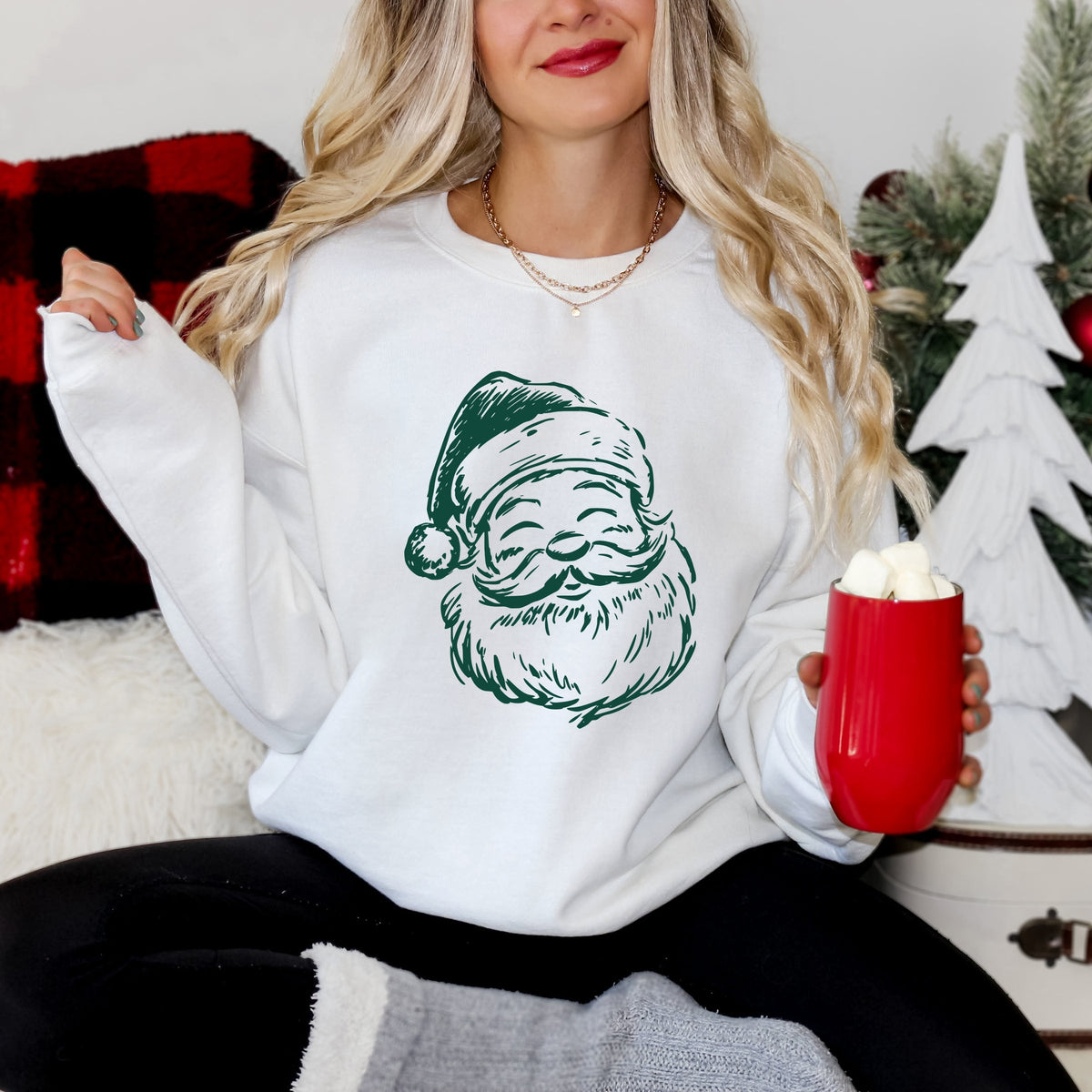 Santa Outline Green - Women's Graphic Sweatshirt