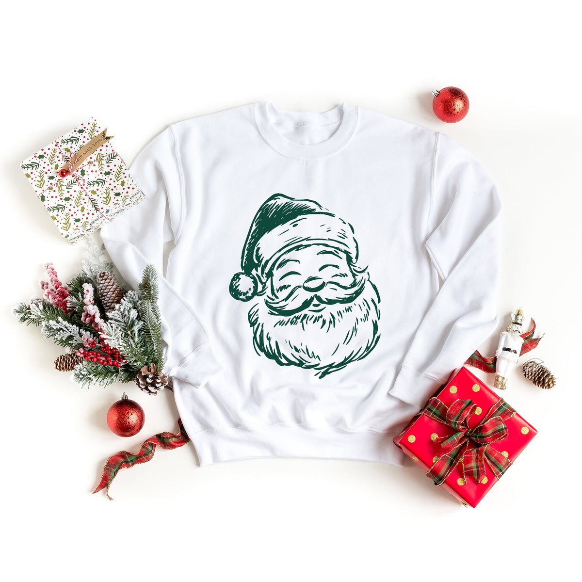 Santa Outline Green - Women's Graphic Sweatshirt