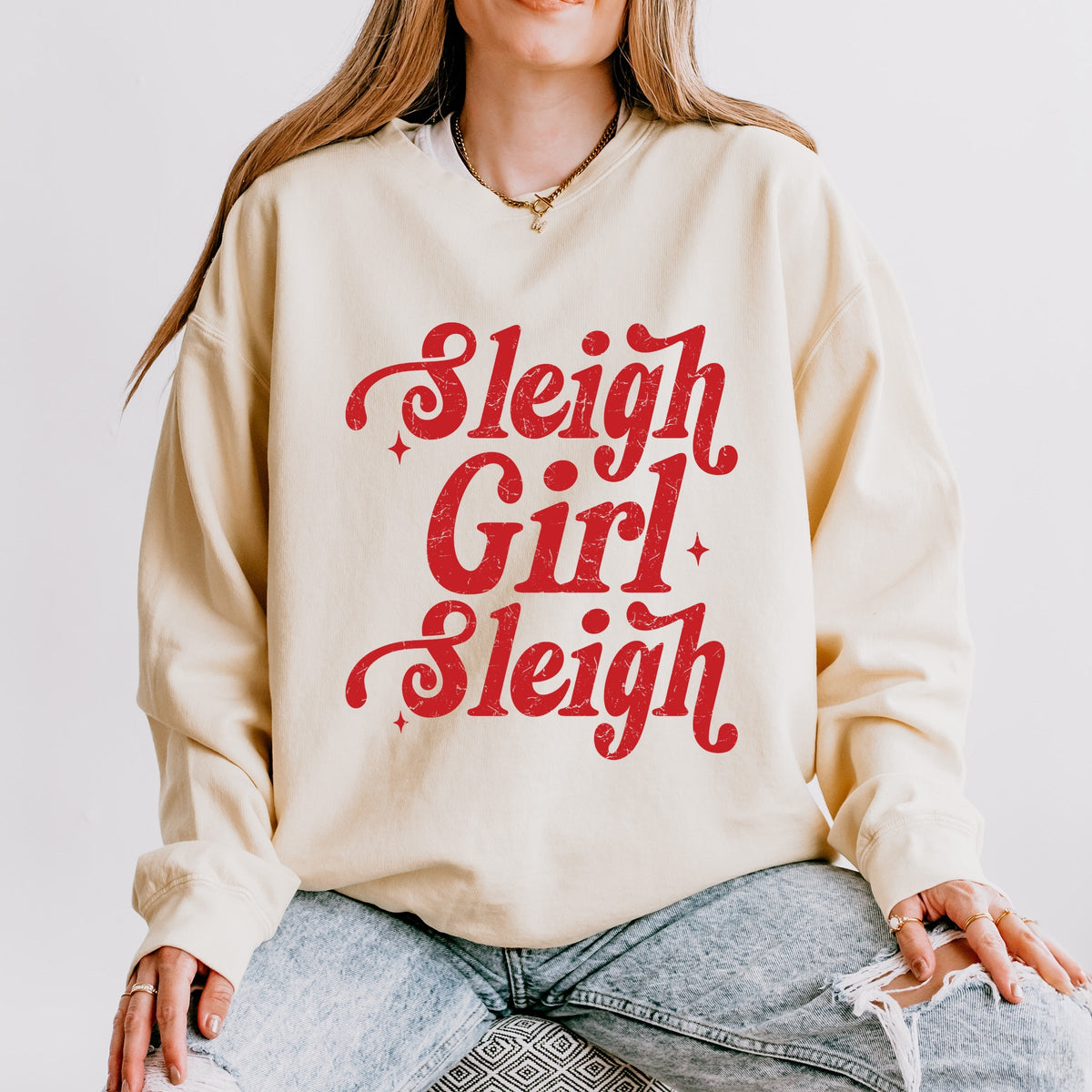 Sleigh Girl Sleigh Sparkle Distressed - Women's Lightweight Garment Dyed Sweatshirt
