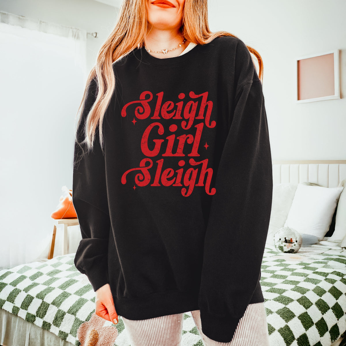 Sleigh Girl Sleigh Sparkle Distressed - Women's Lightweight Garment Dyed Sweatshirt
