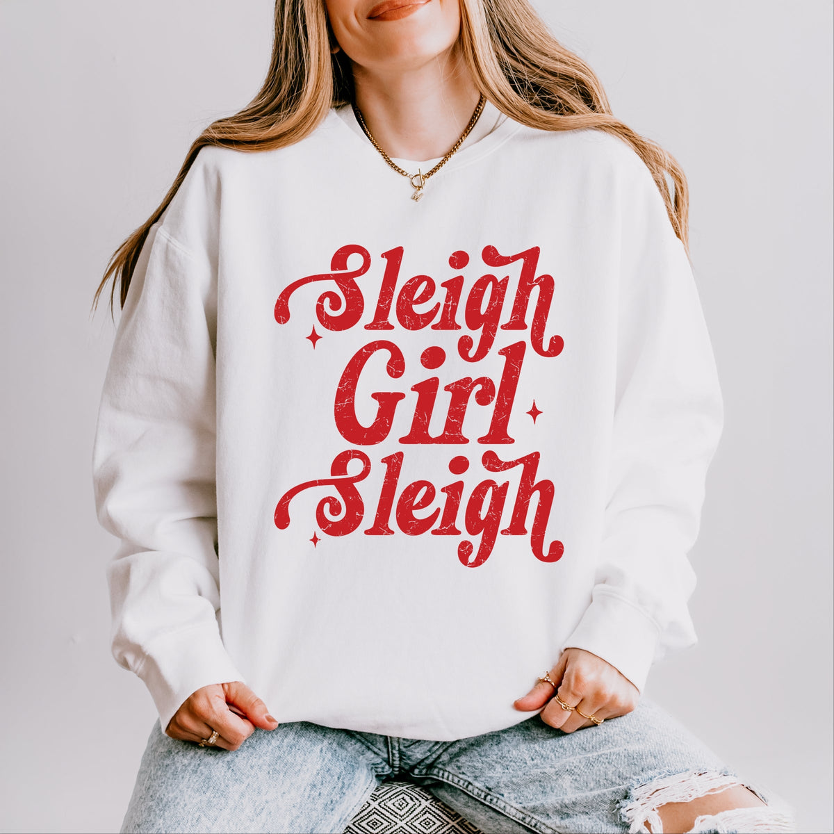 Sleigh Girl Sleigh Sparkle Distressed - Women's Lightweight Garment Dyed Sweatshirt