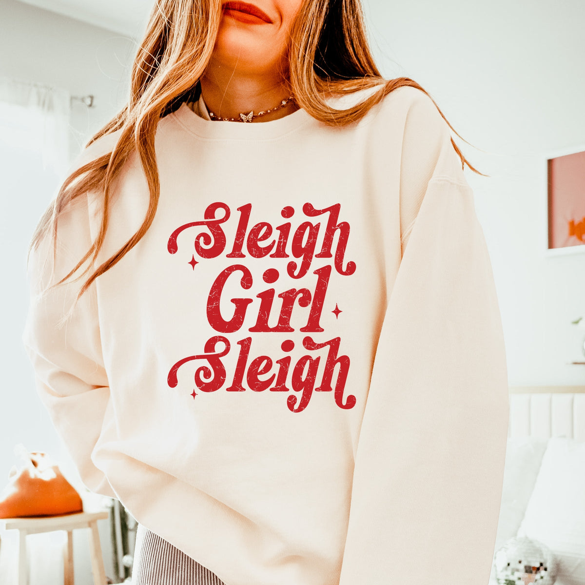 Sleigh Girl Sleigh Sparkle Distressed - Women's Lightweight Garment Dyed Sweatshirt