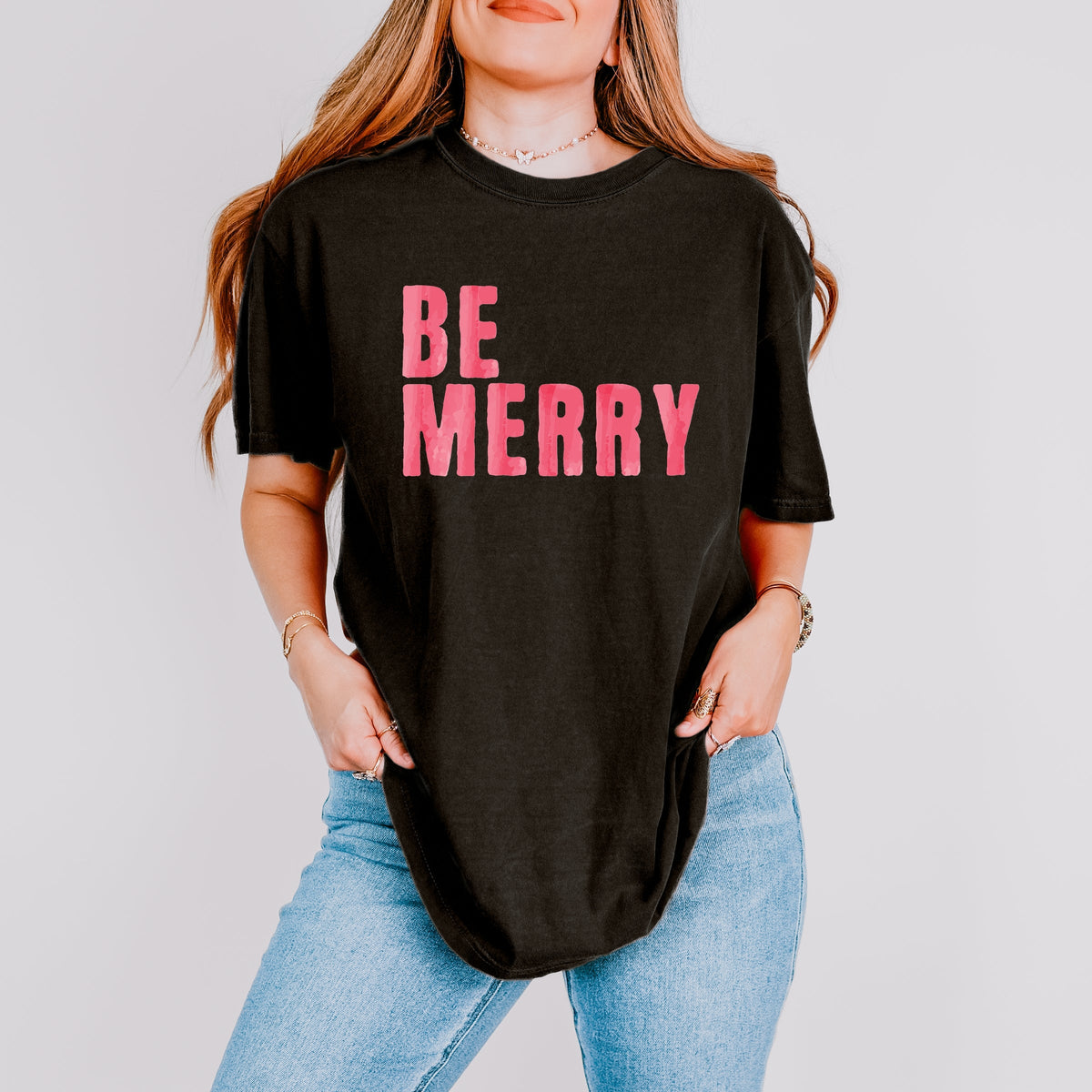 Be Merry Watercolor - Women's Garment Dyed Graphic T-Shirt