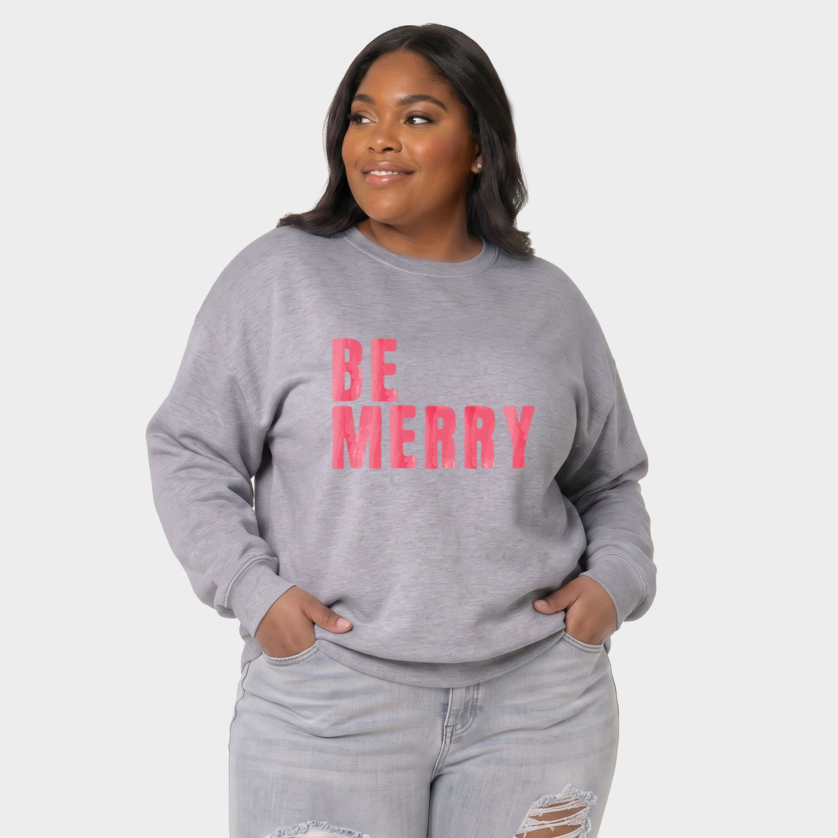 Be Merry Watercolor -  Women's Plus Sized Graphic Sweatshirt