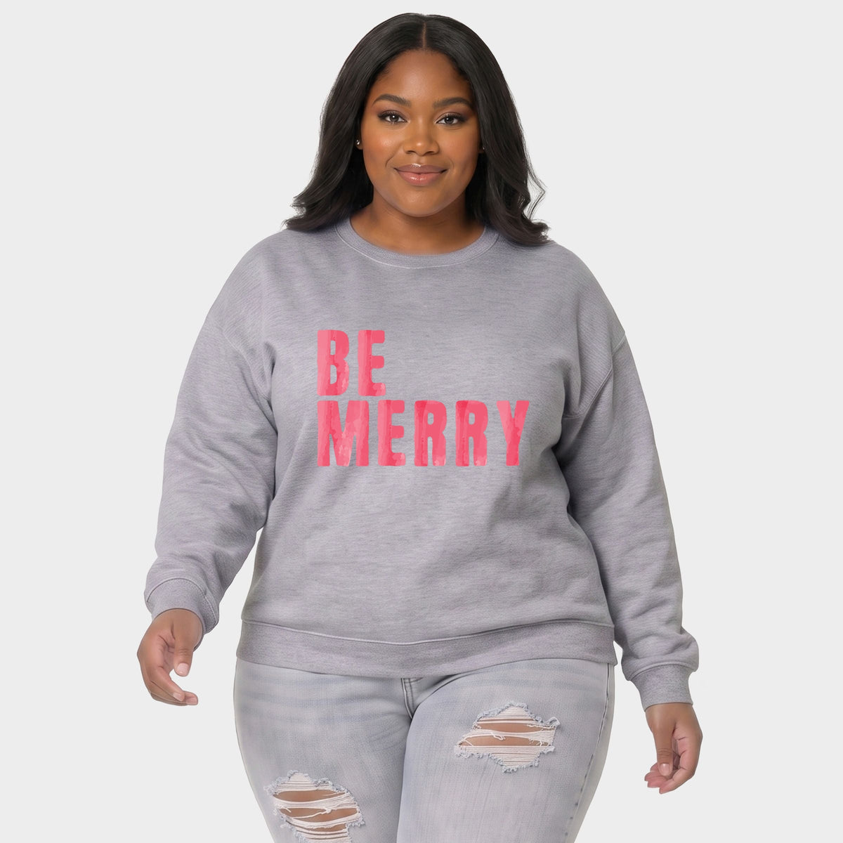 Be Merry Watercolor -  Women's Plus Sized Graphic Sweatshirt
