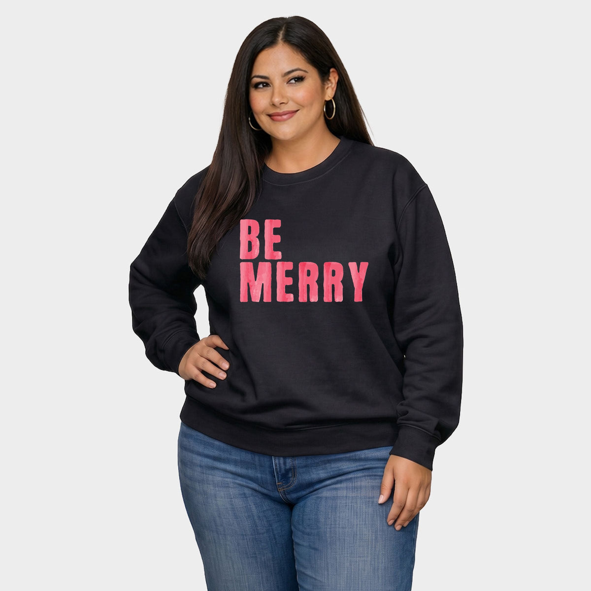Be Merry Watercolor -  Women's Plus Sized Graphic Sweatshirt