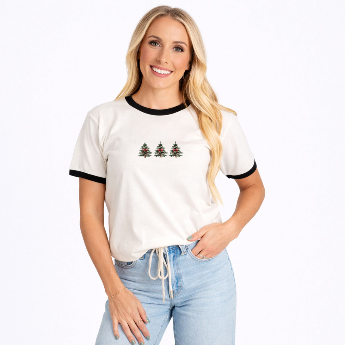 Coquette Christmas Trees - Women's Ringer Graphic T-Shirt