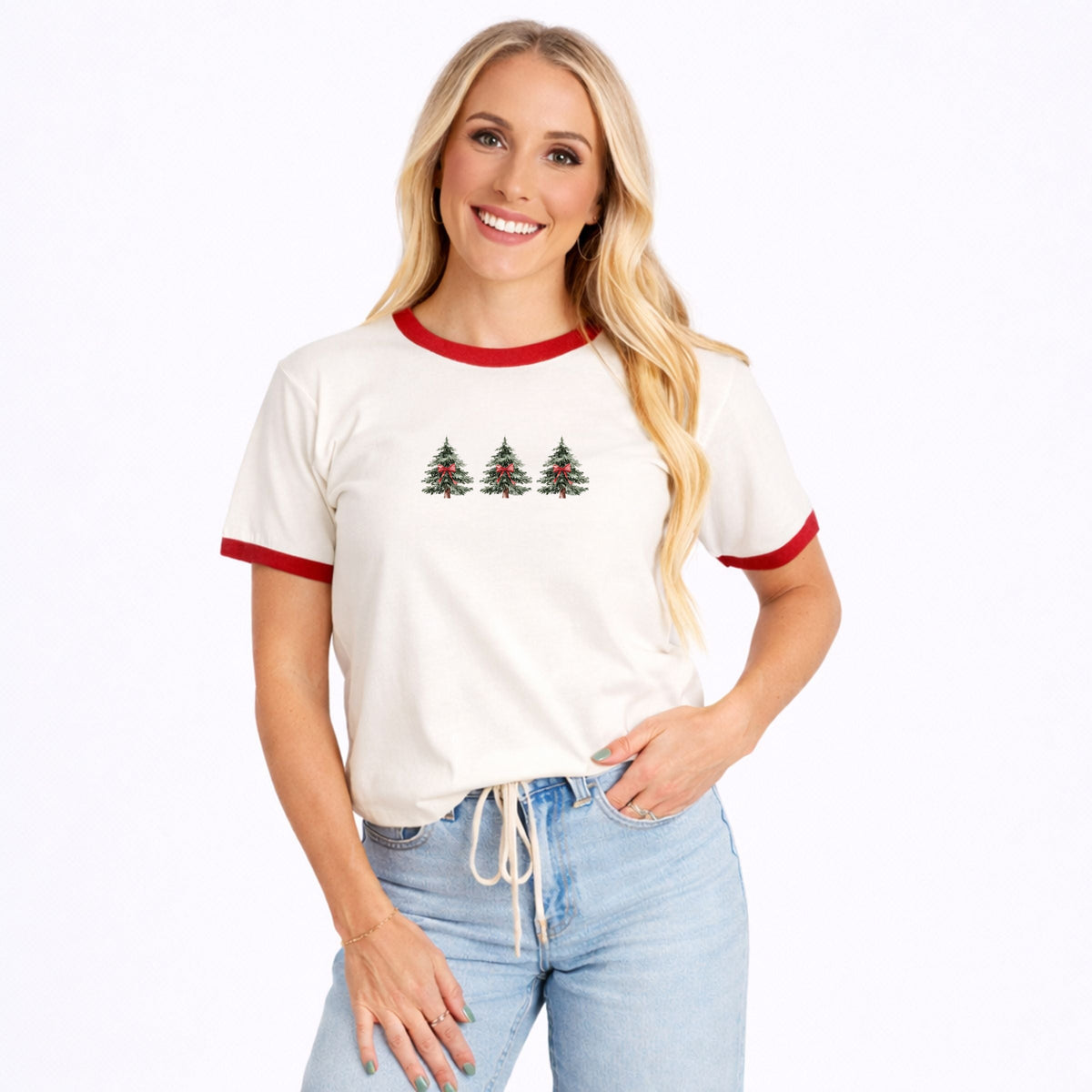 Coquette Christmas Trees - Women's Ringer Graphic T-Shirt