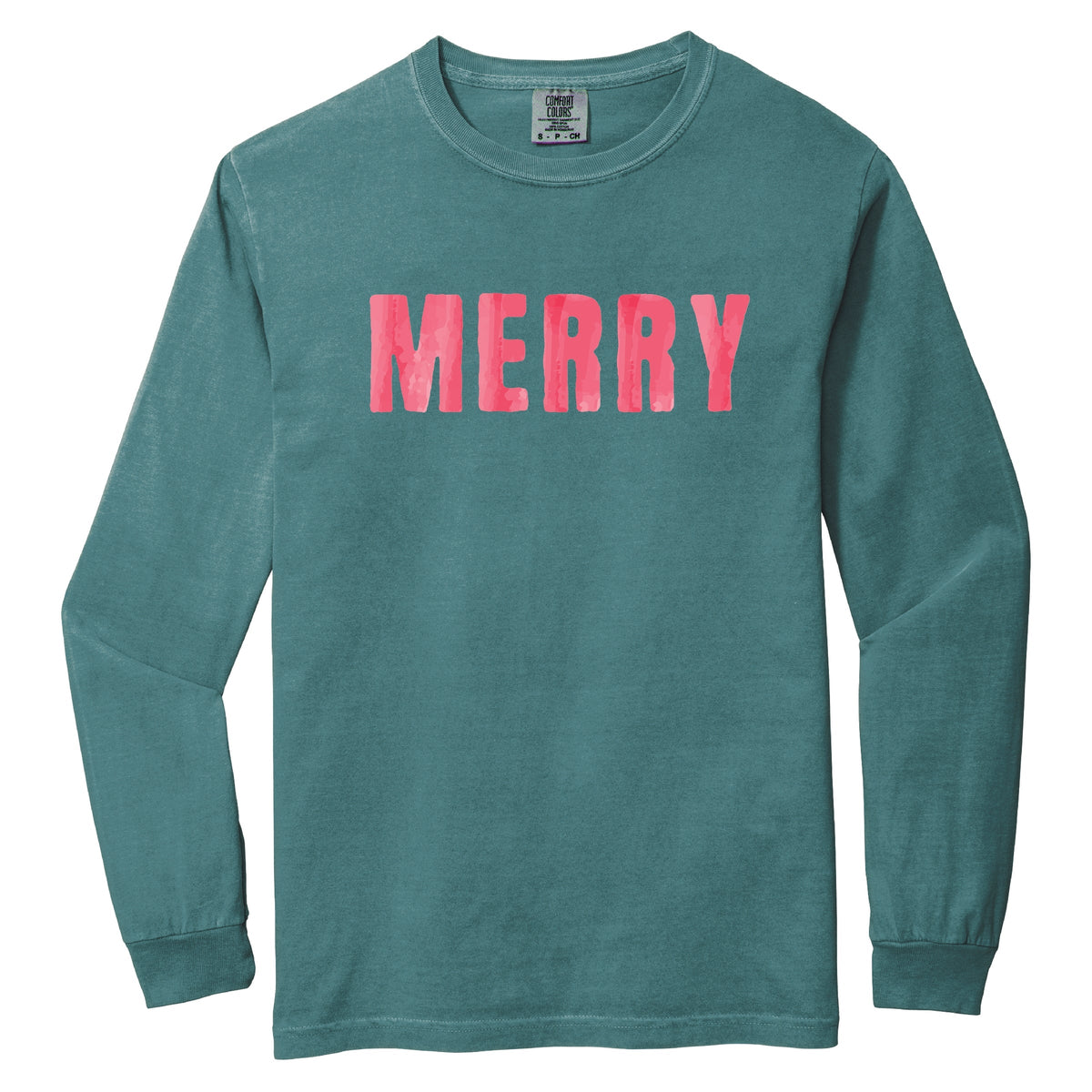 Merry Watercolor - Women's Garment Dyed Long Sleeve Graphic T-Shirt