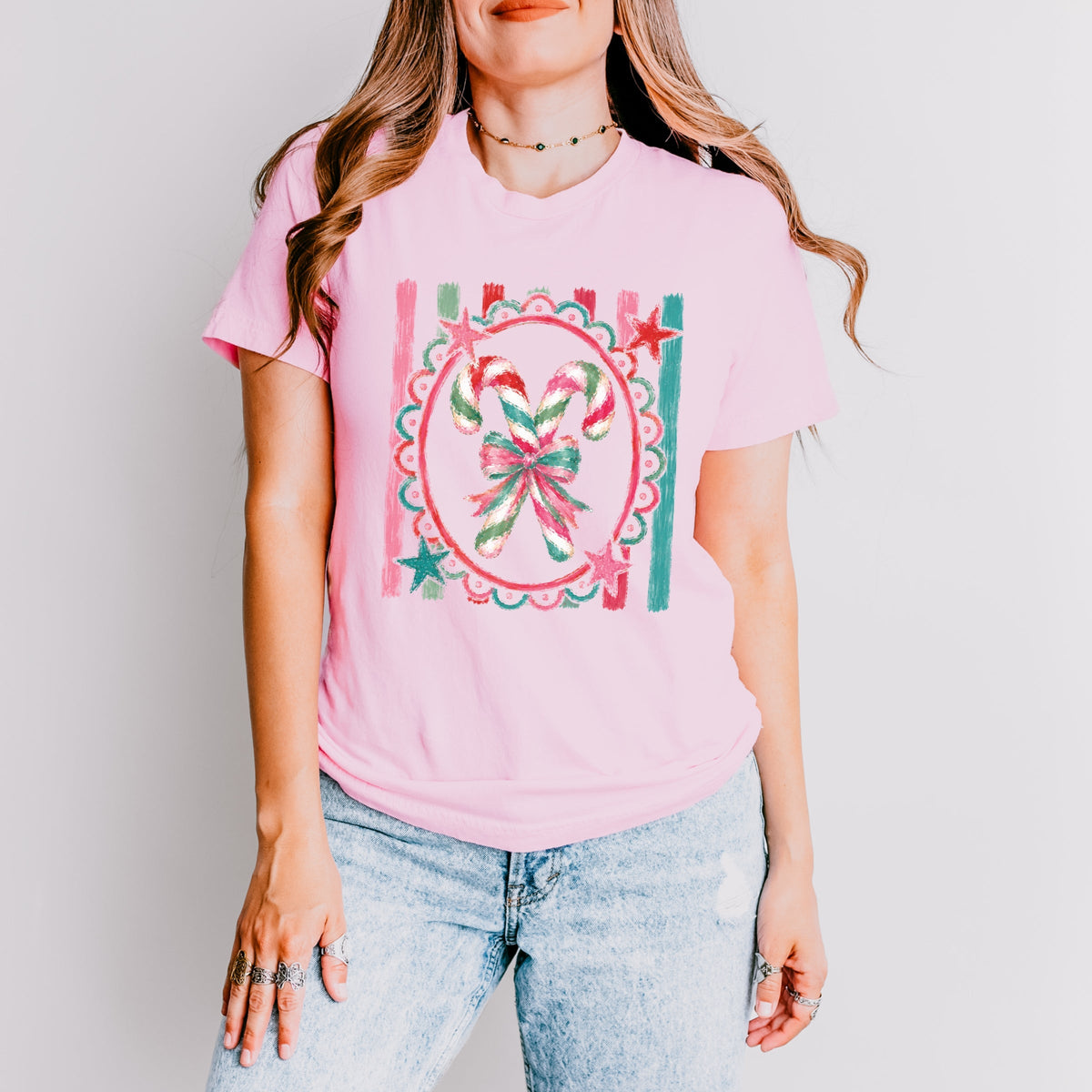Candy Cane Coquette Watercolor - Women's Short Sleeve Graphic T-Shirt