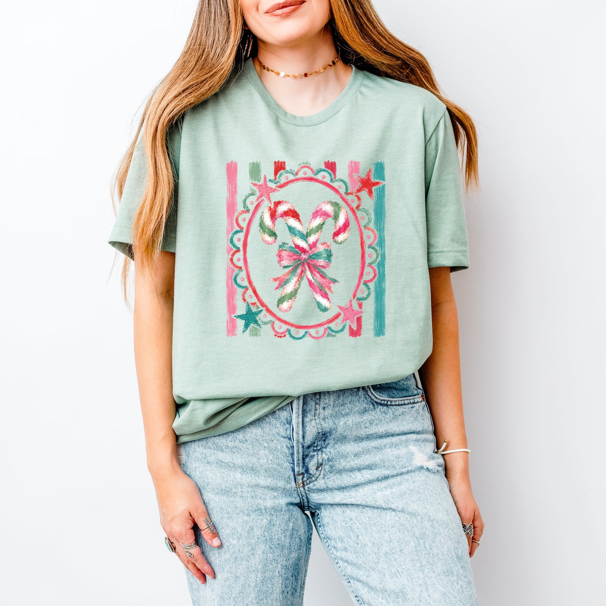 Candy Cane Coquette Watercolor - Women's Short Sleeve Graphic T-Shirt