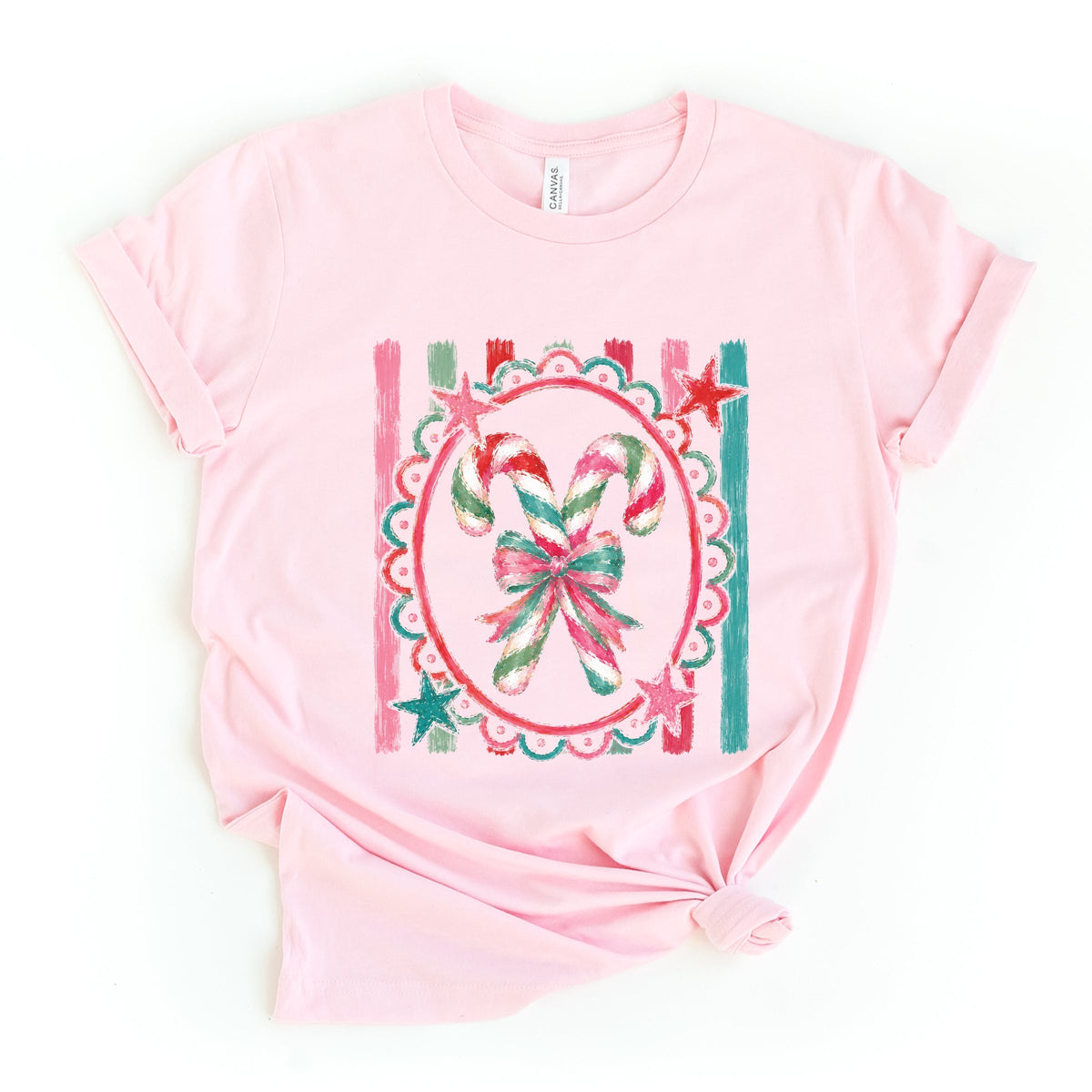 Candy Cane Coquette Watercolor - Women's Short Sleeve Graphic T-Shirt