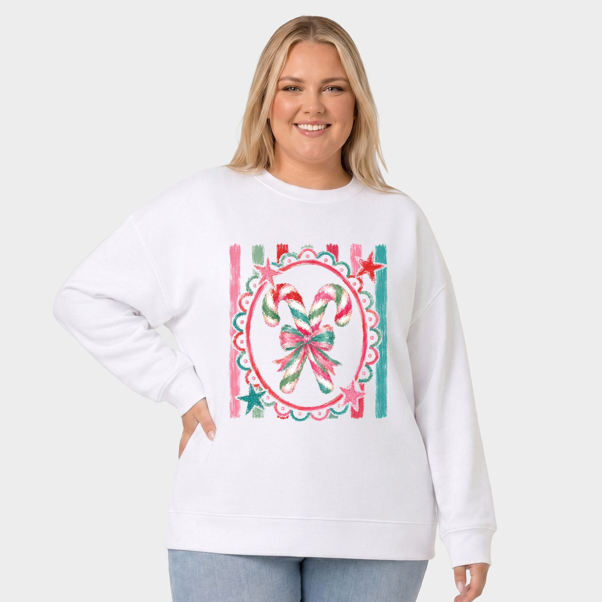 Candy Cane Coquette Watercolor -  Women's Plus Sized Graphic Sweatshirt