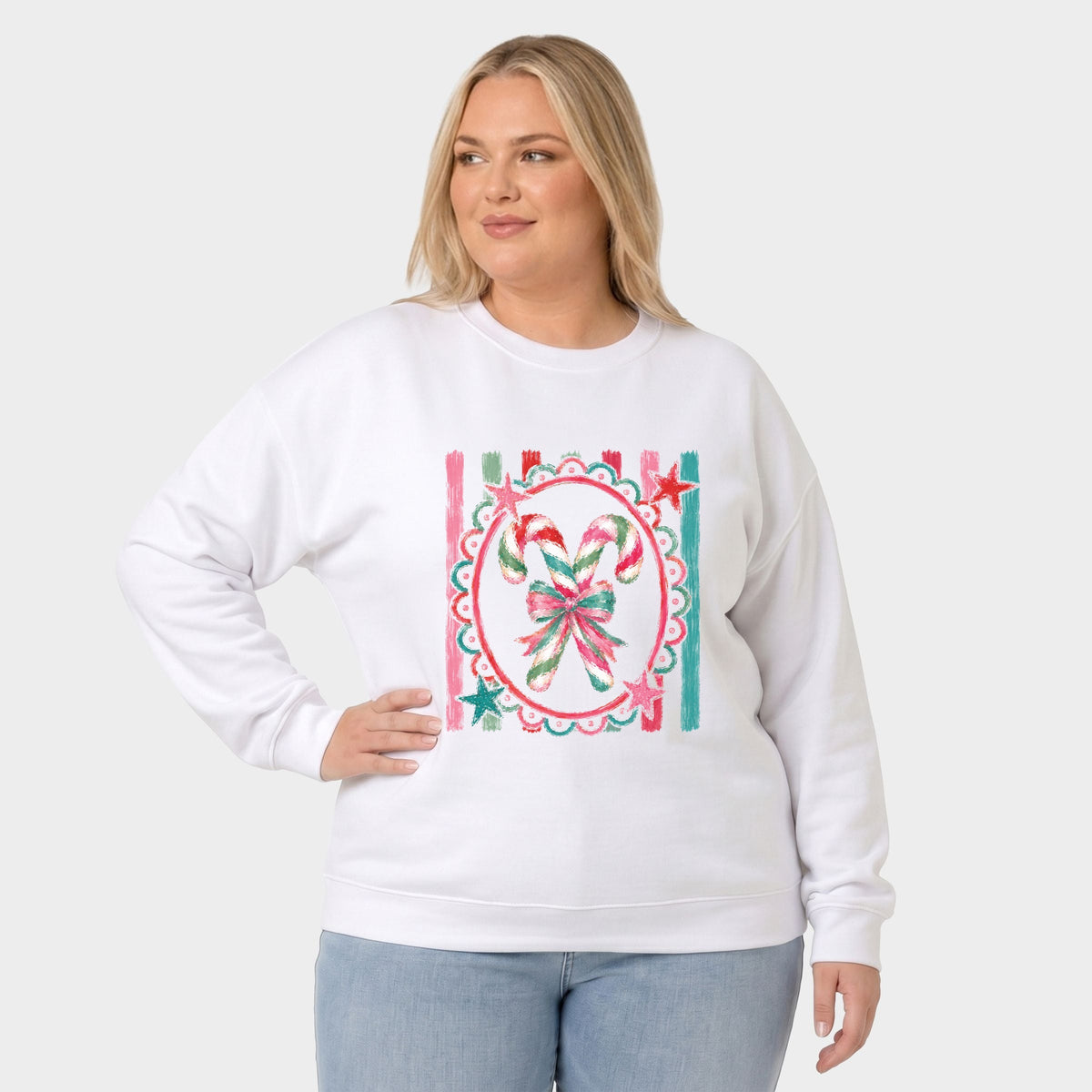 Candy Cane Coquette Watercolor -  Women's Plus Sized Graphic Sweatshirt