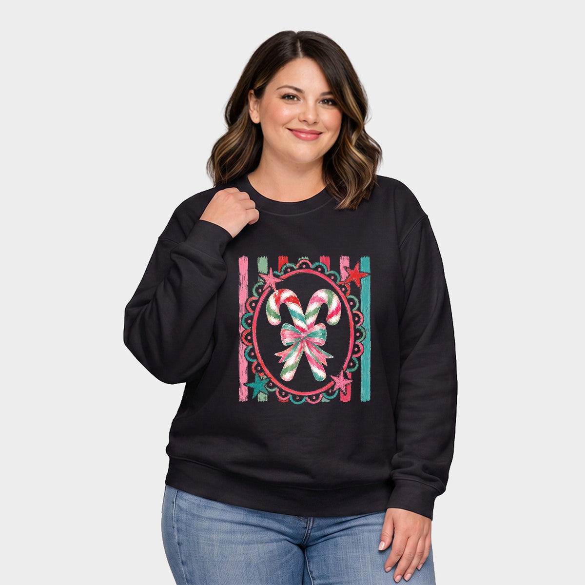 Candy Cane Coquette Watercolor -  Women's Plus Sized Graphic Sweatshirt