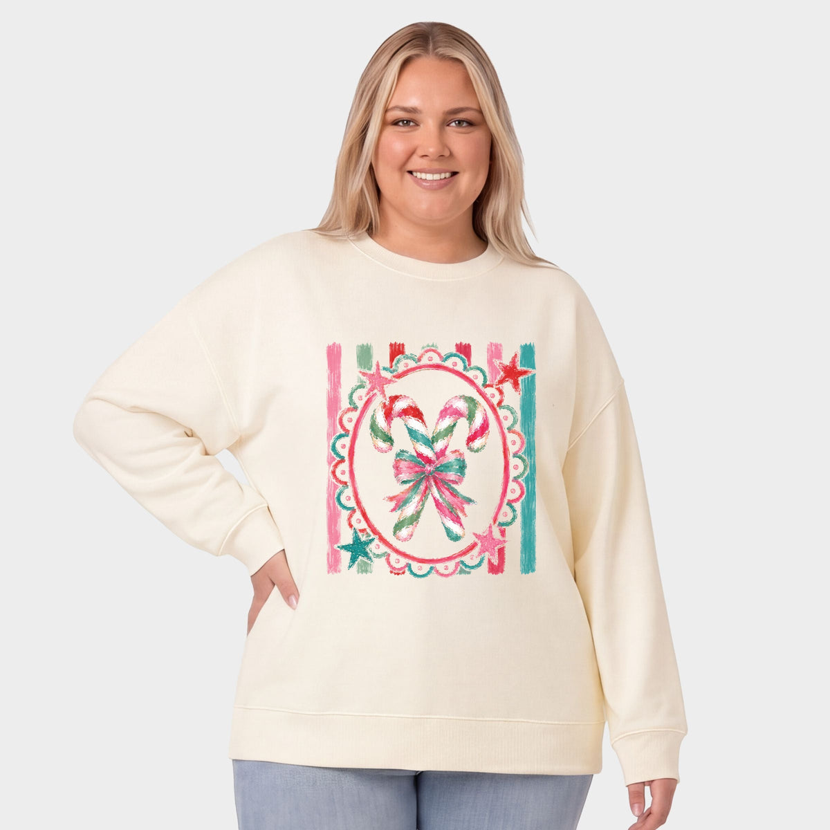 Candy Cane Coquette Watercolor -  Women's Plus Sized Graphic Sweatshirt