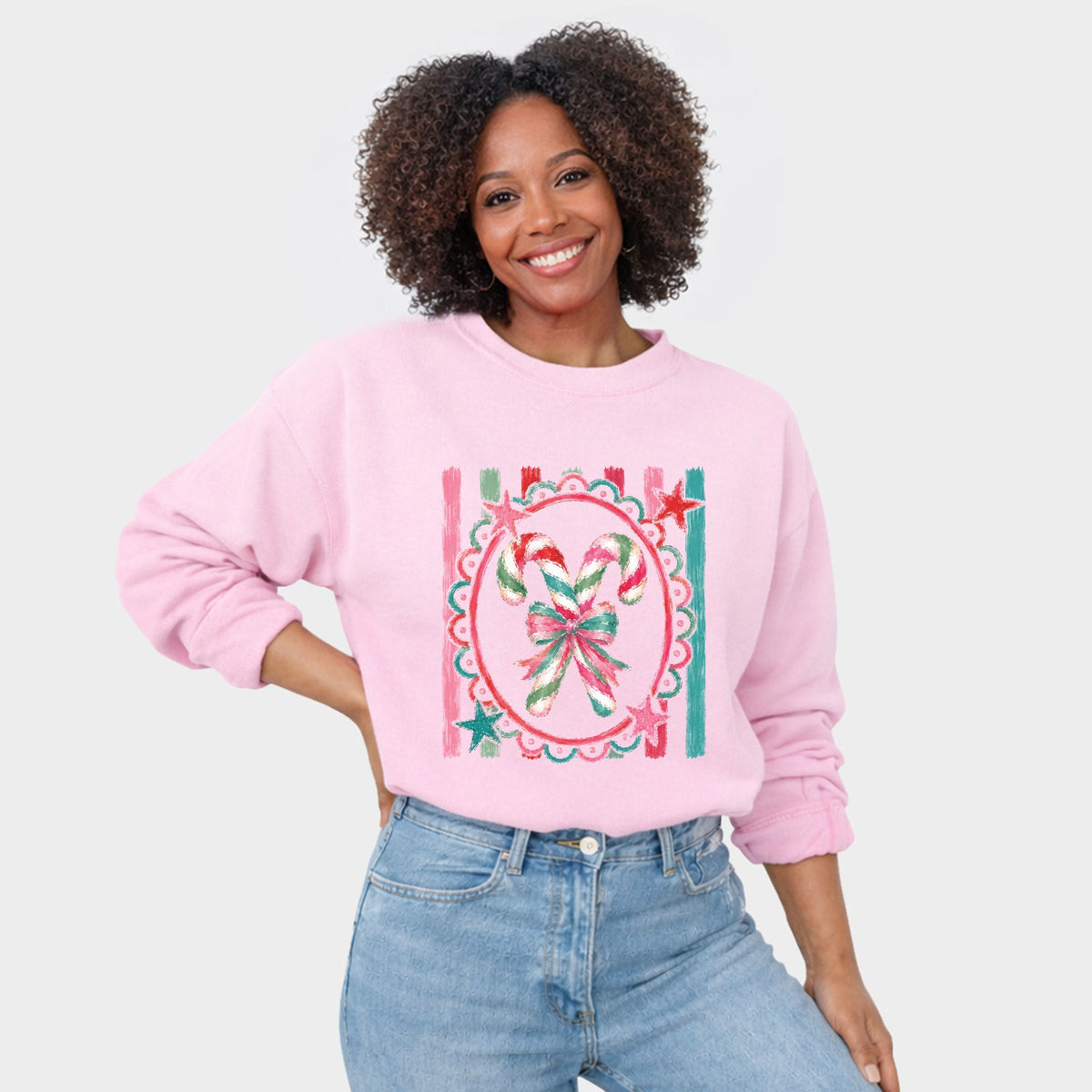 Candy Cane Coquette Watercolor - Women's Graphic Sweatshirt