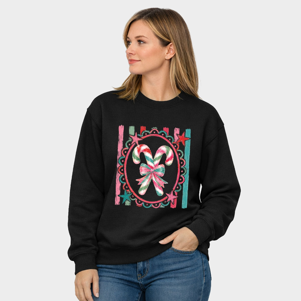 Candy Cane Coquette Watercolor - Women's Graphic Sweatshirt