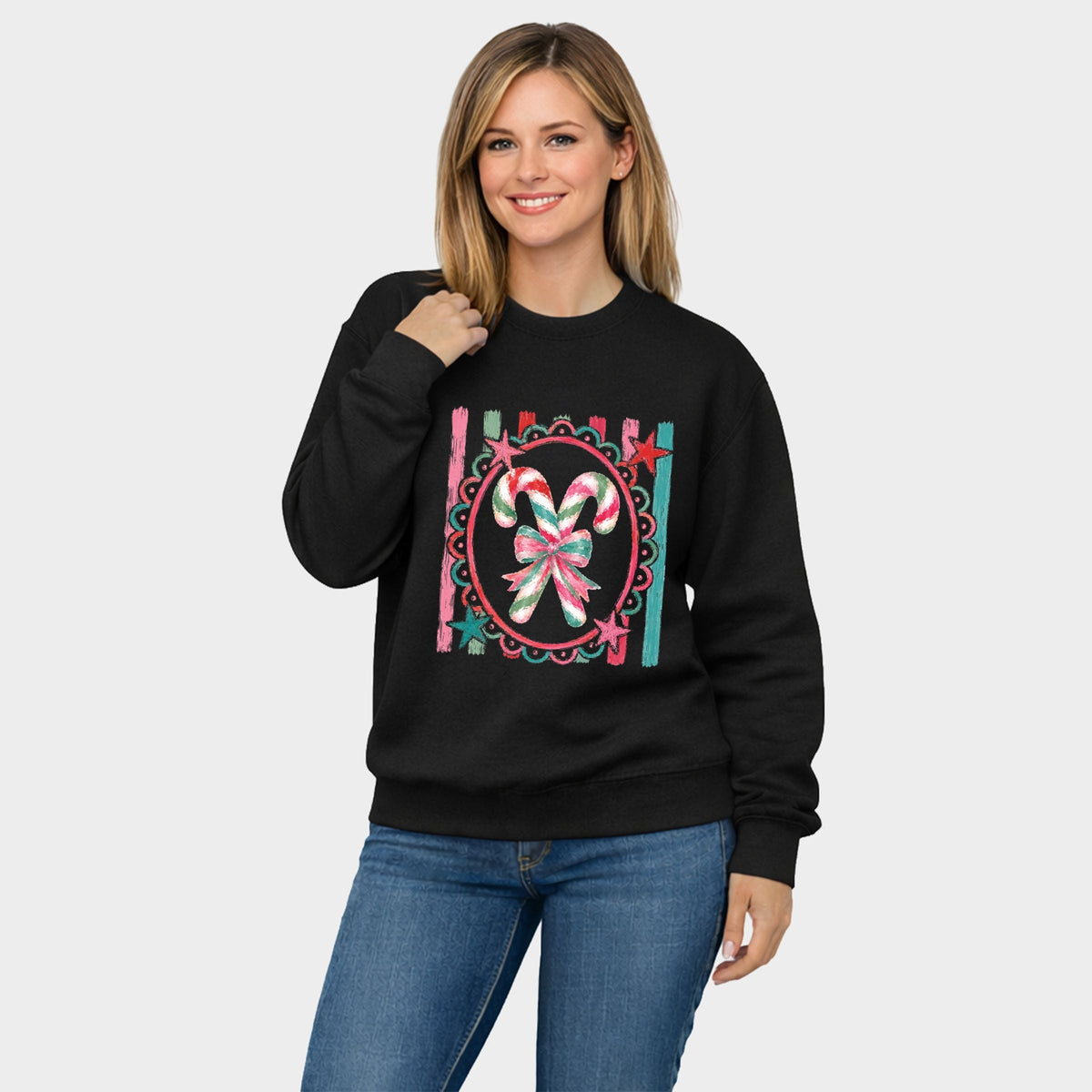 Candy Cane Coquette Watercolor - Women's Graphic Sweatshirt