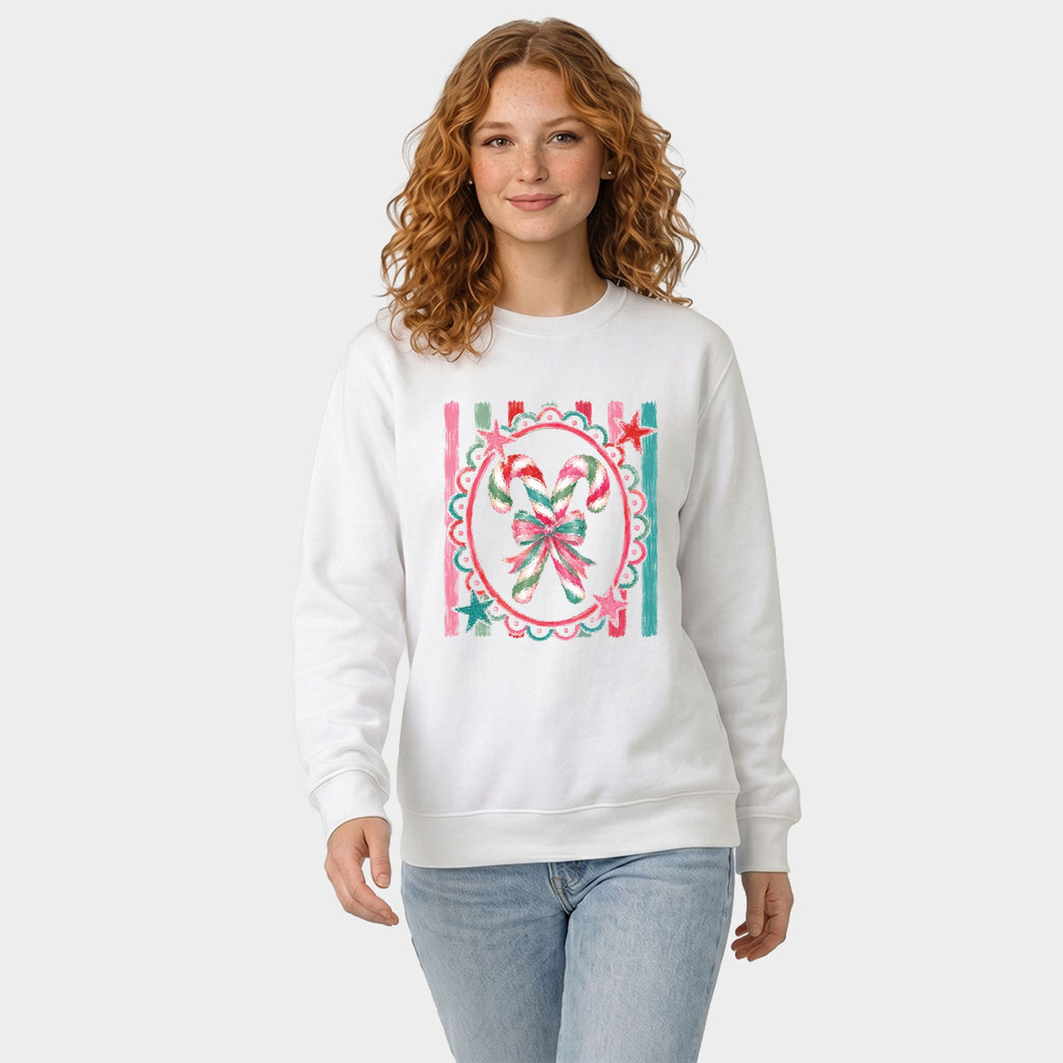 Candy Cane Coquette Watercolor - Women's Graphic Sweatshirt