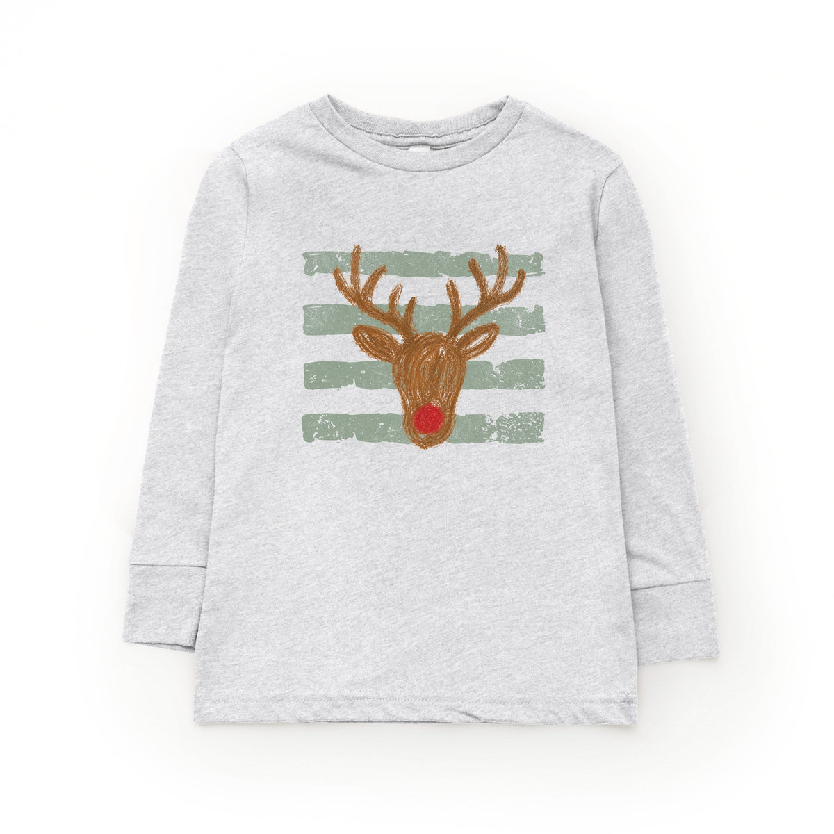 Red Nose Deer Stripes - Youth Long Sleeve Graphic T-Shirt