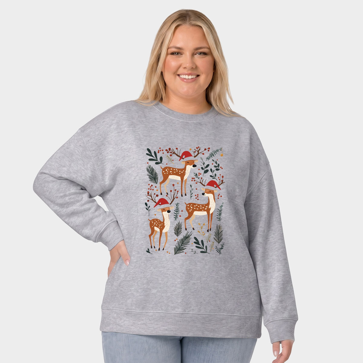 Christmas Deer and Foliage -  Women's Plus Sized Graphic Sweatshirt