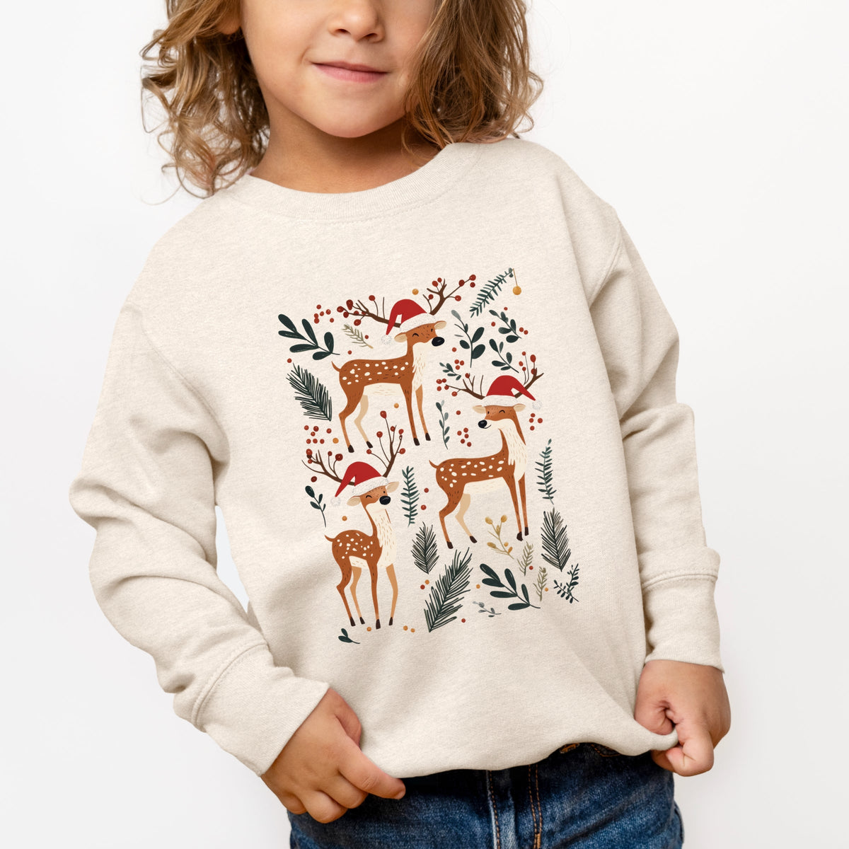Christmas Deer and Foliage - Toddler Graphic Sweatshirt
