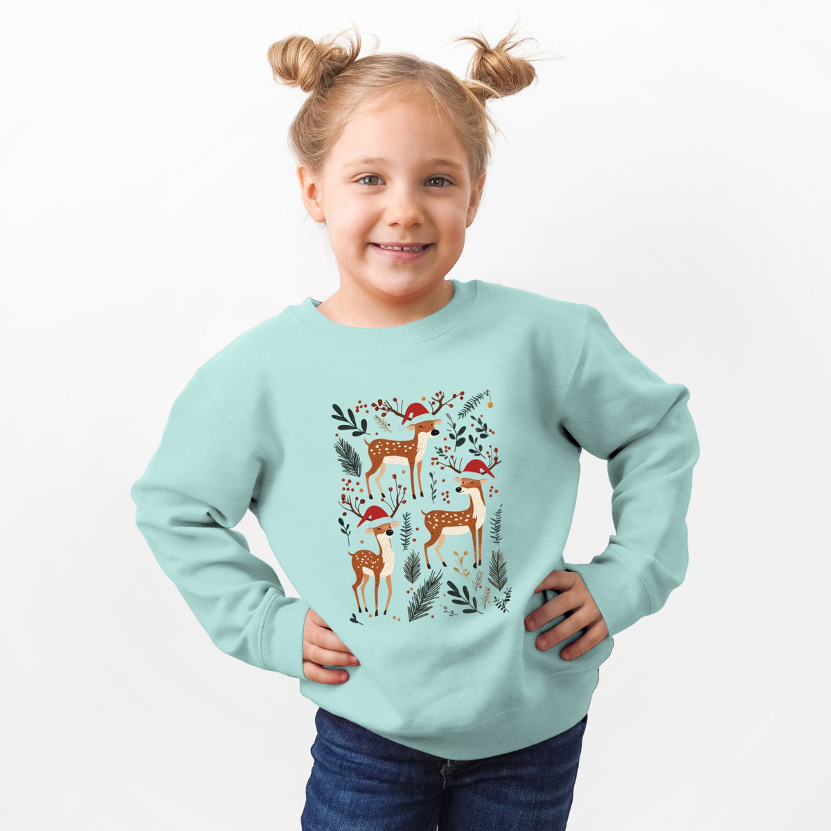 Christmas Deer and Foliage - Toddler Graphic Sweatshirt