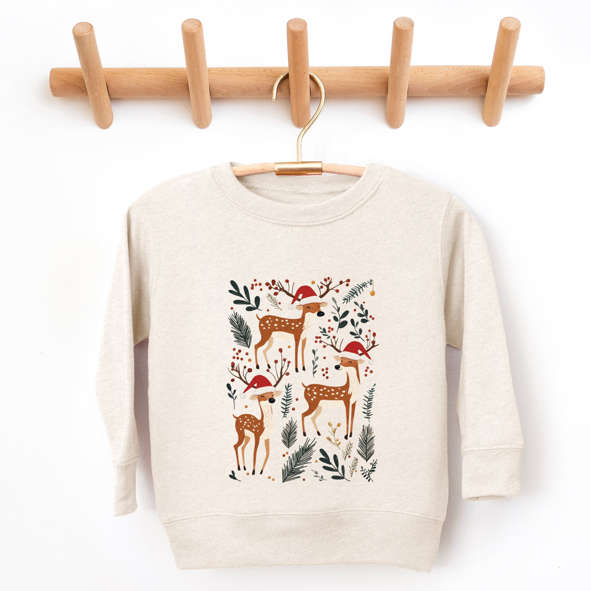Christmas Deer and Foliage - Toddler Graphic Sweatshirt