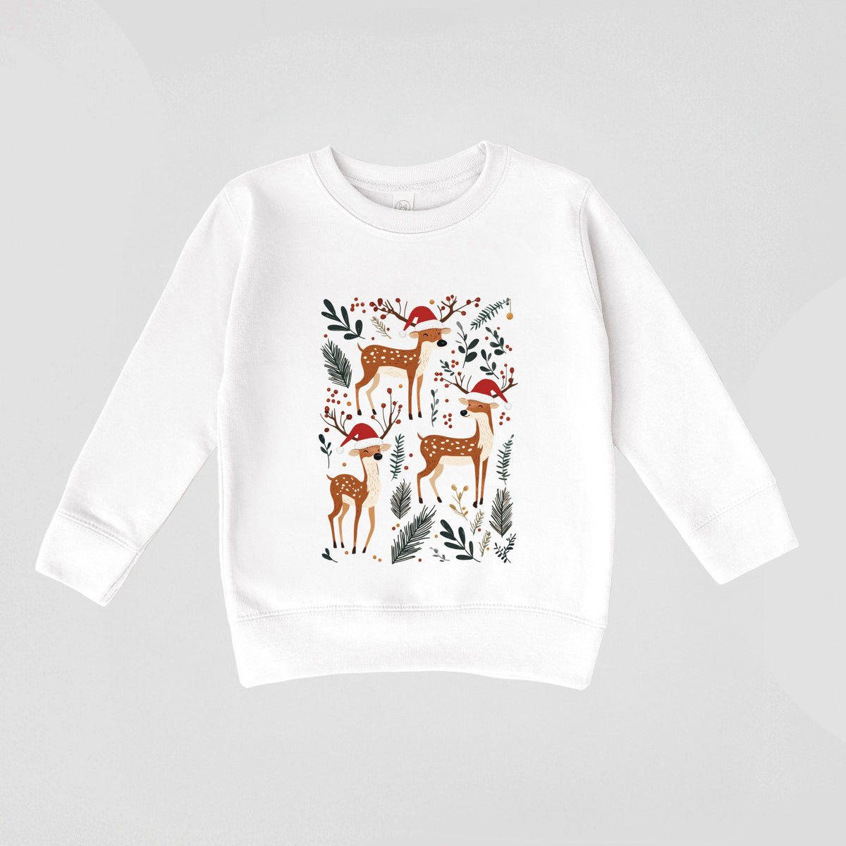 Christmas Deer and Foliage - Toddler Graphic Sweatshirt
