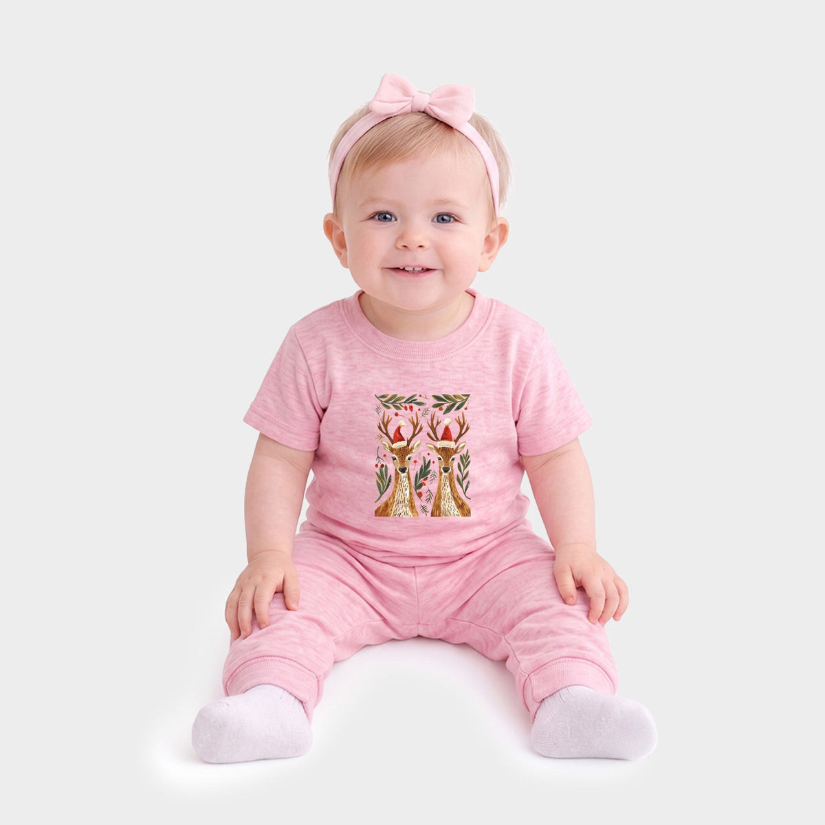 Christmas Deer Pair - Infant Jogger Pant Crew Set