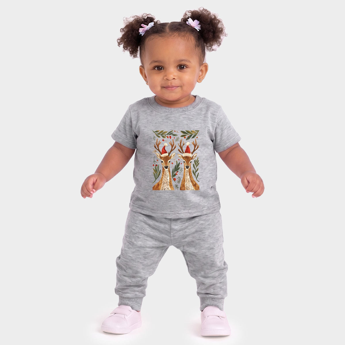 Christmas Deer Pair - Infant Jogger Pant Crew Set