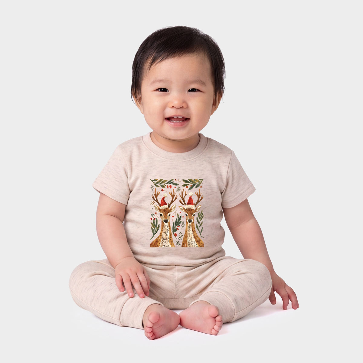 Christmas Deer Pair - Infant Jogger Pant Crew Set