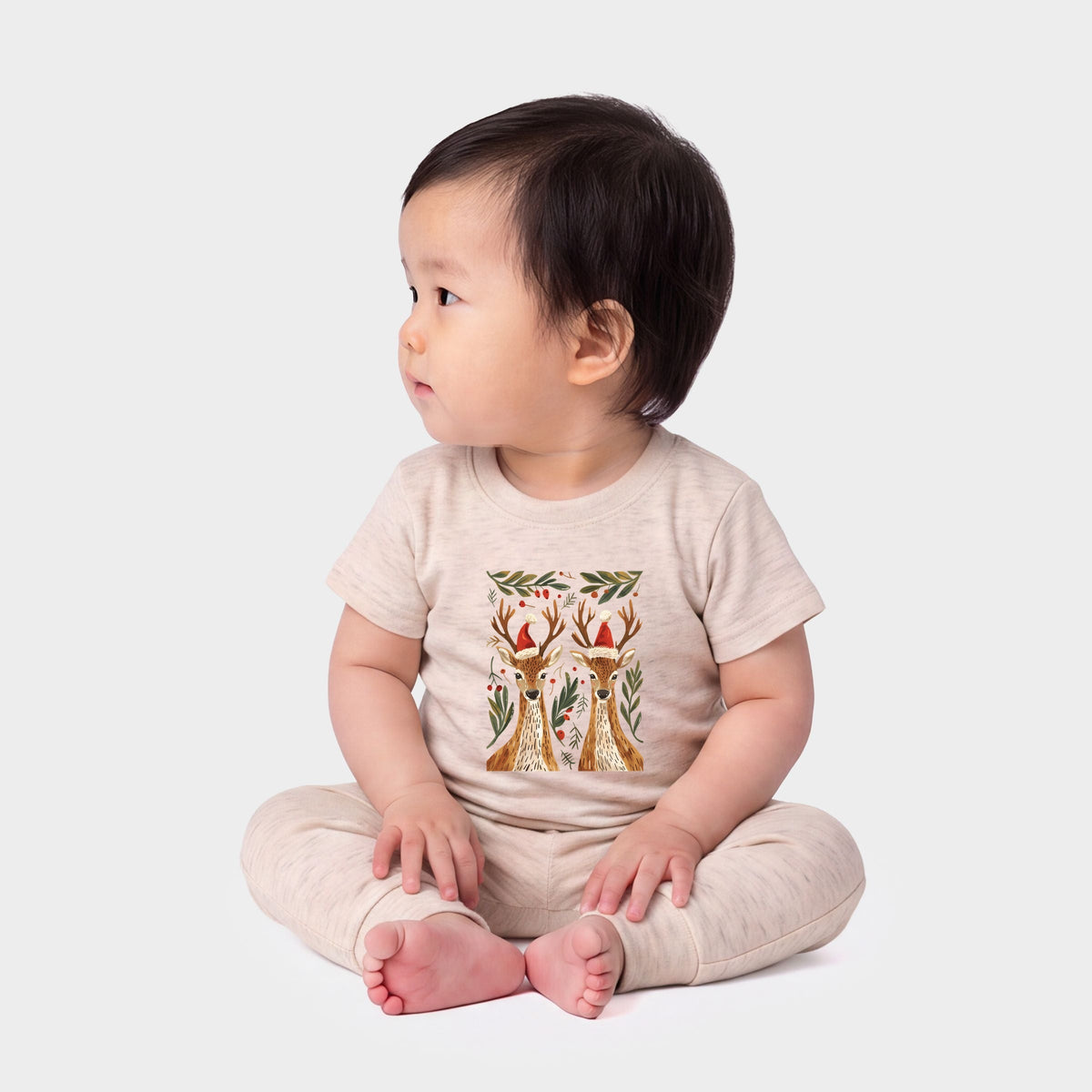 Christmas Deer Pair - Infant Jogger Pant Crew Set