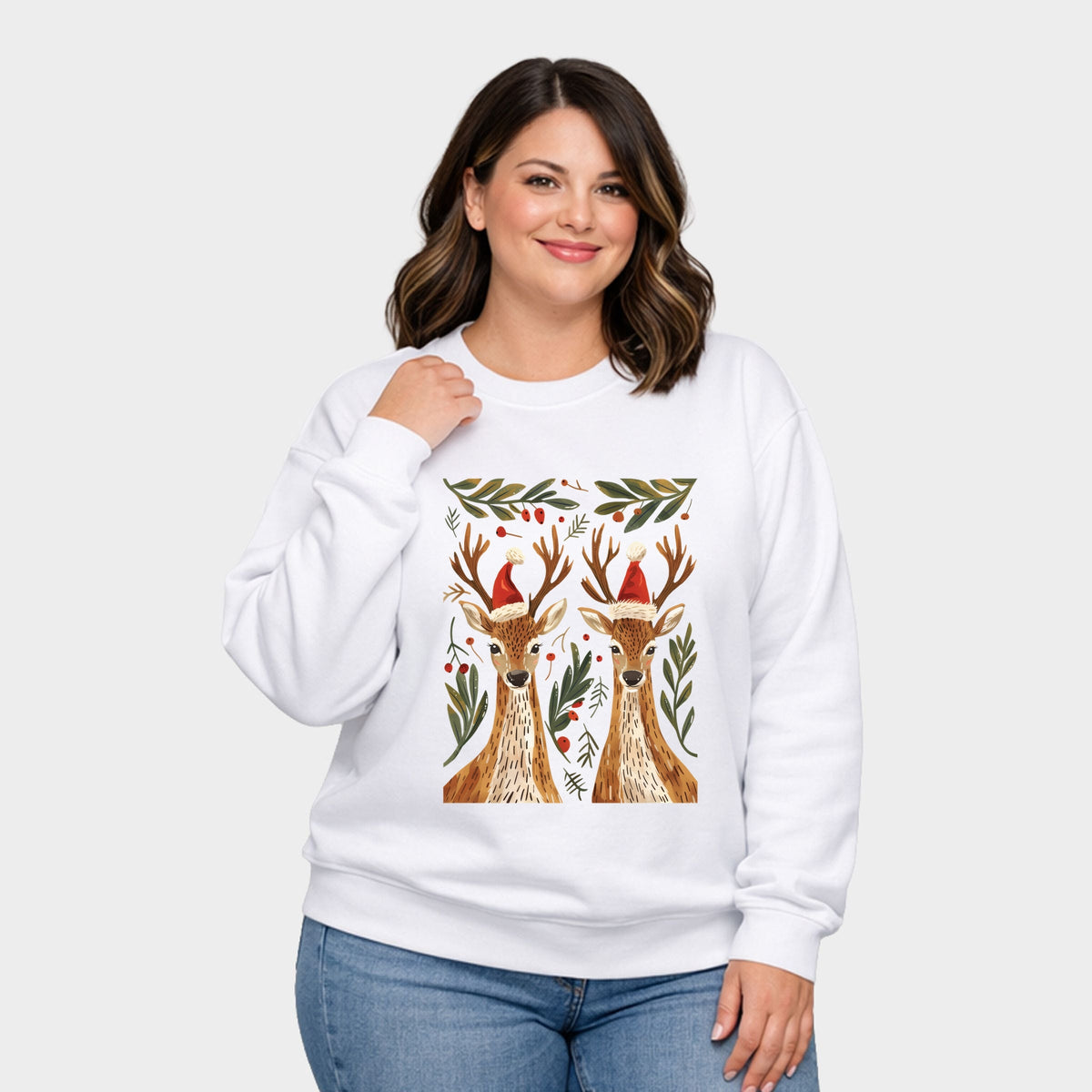 Christmas Deer Pair -  Women's Plus Sized Graphic Sweatshirt