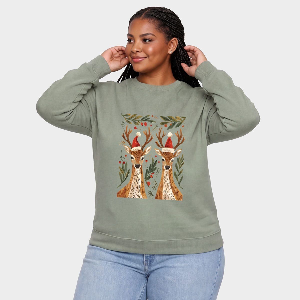 Christmas Deer Pair -  Women's Plus Sized Graphic Sweatshirt