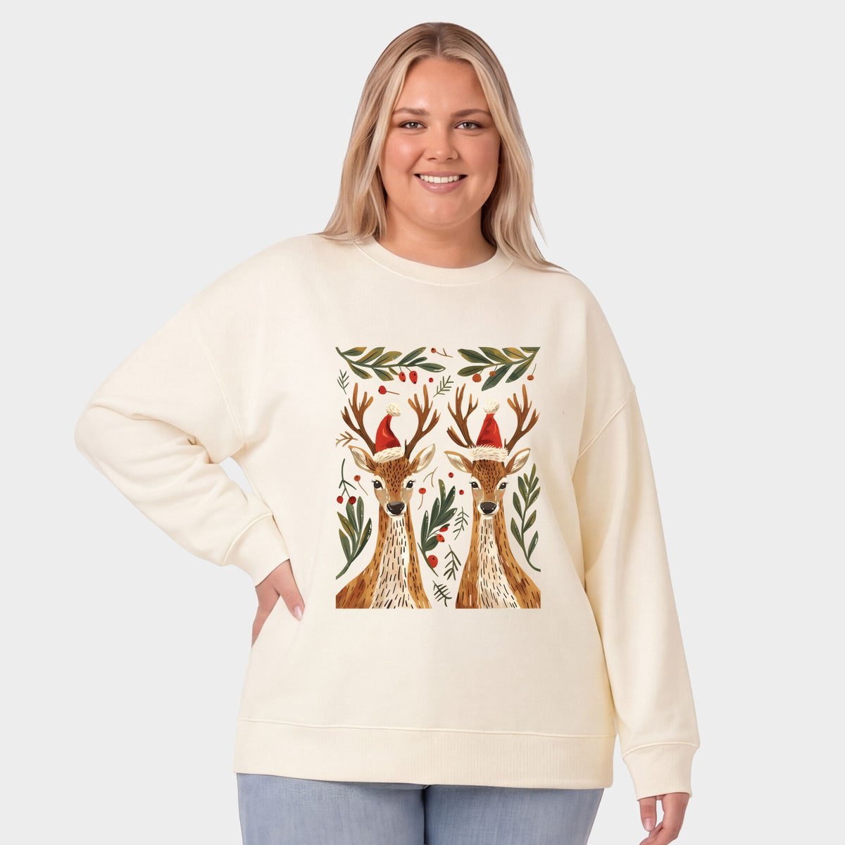 Christmas Deer Pair -  Women's Plus Sized Graphic Sweatshirt