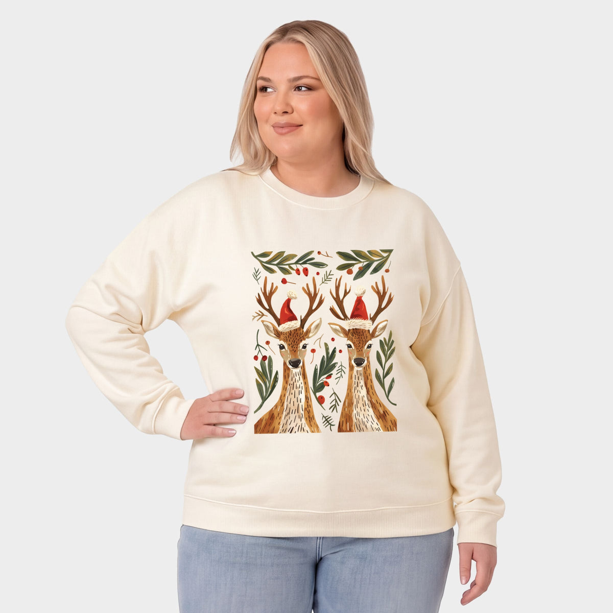 Christmas Deer Pair -  Women's Plus Sized Graphic Sweatshirt