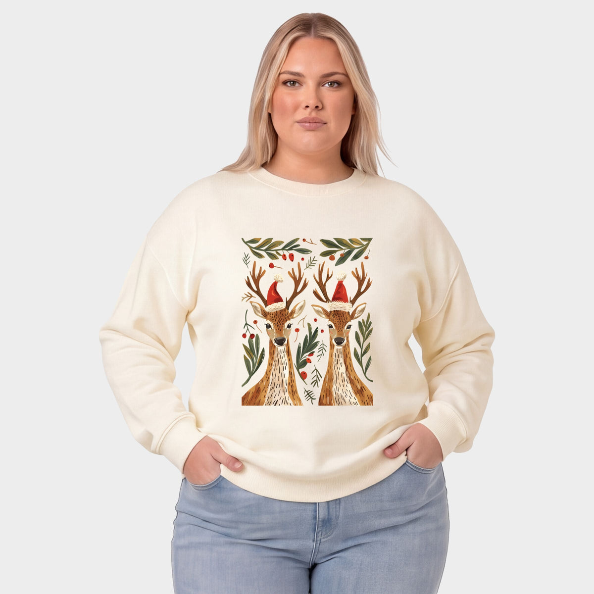 Christmas Deer Pair -  Women's Plus Sized Graphic Sweatshirt