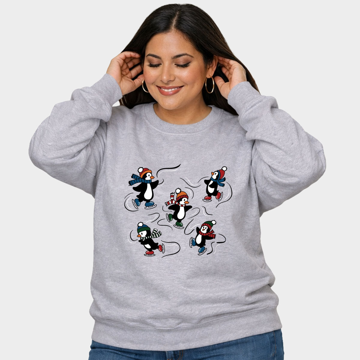 Ice Skating Penguins - Women's Plus Sized Graphic Sweatshirt