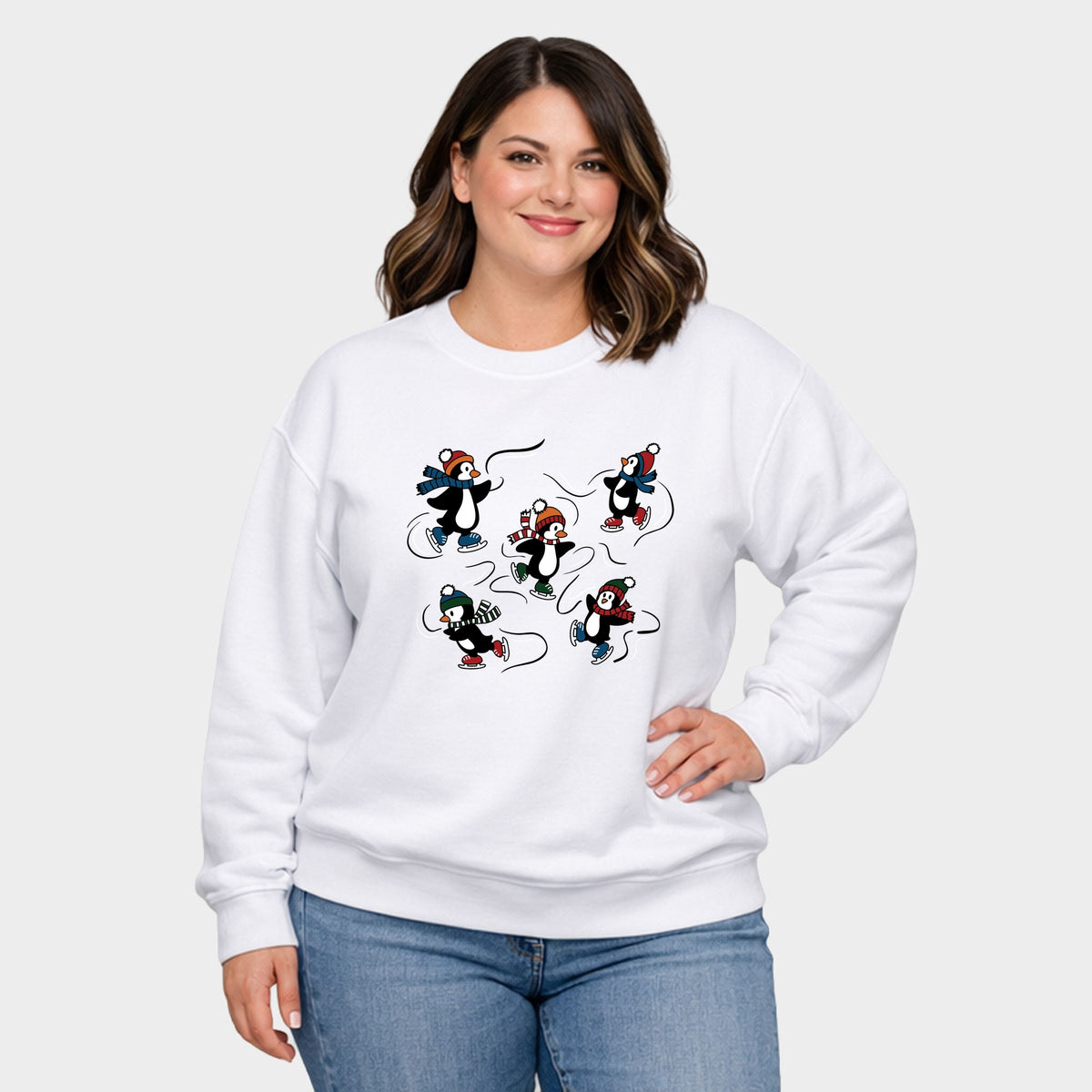 Ice Skating Penguins - Women's Plus Sized Graphic Sweatshirt