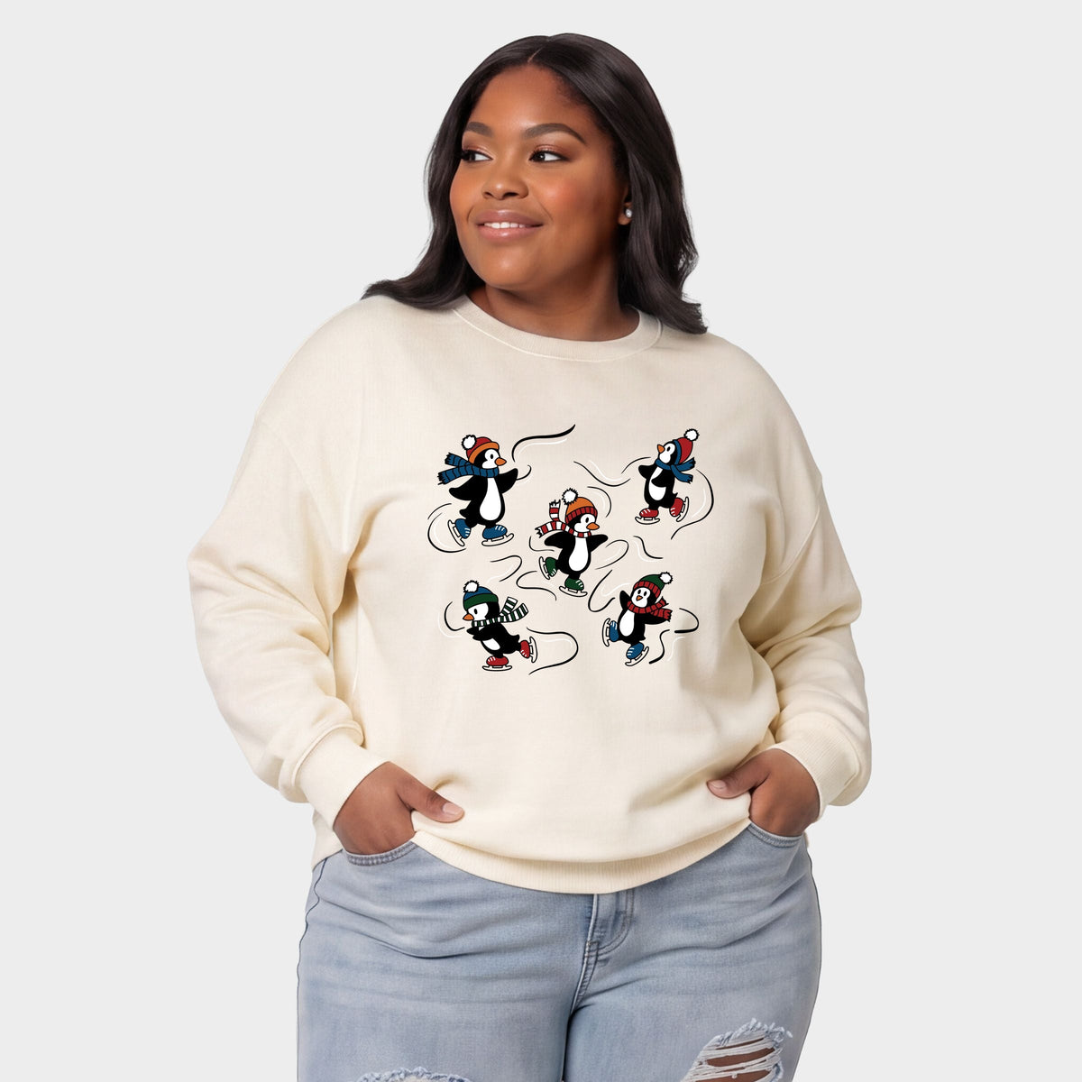 Ice Skating Penguins - Women's Plus Sized Graphic Sweatshirt