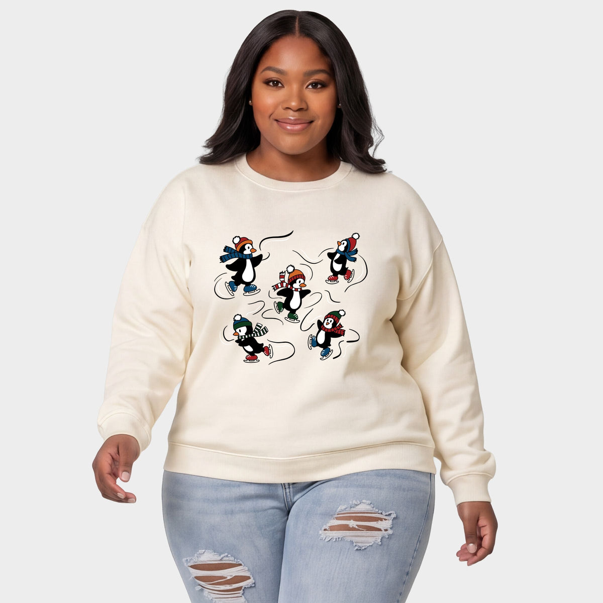 Ice Skating Penguins - Women's Plus Sized Graphic Sweatshirt