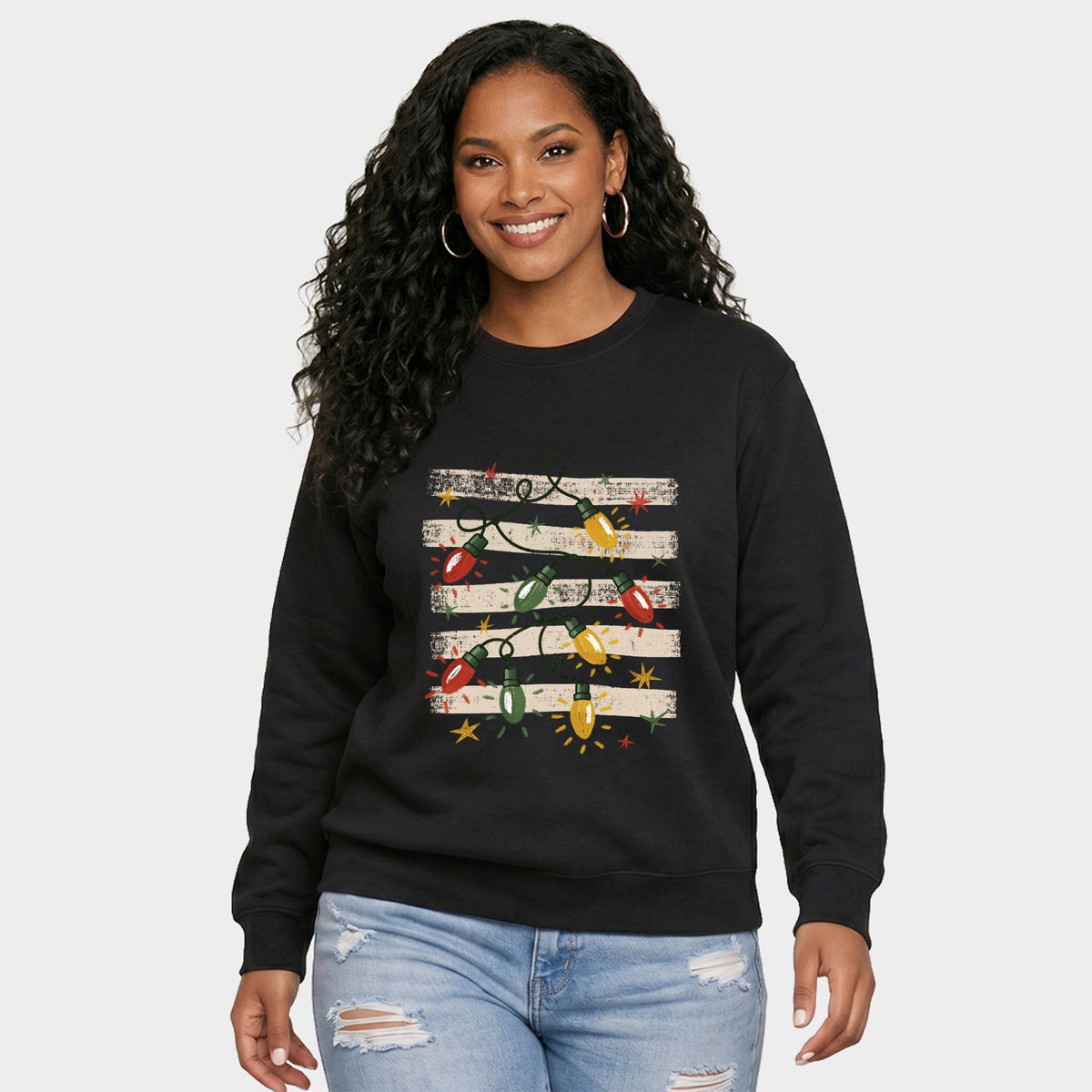 Christmas Lights Stripes - Women's Graphic Sweatshirt