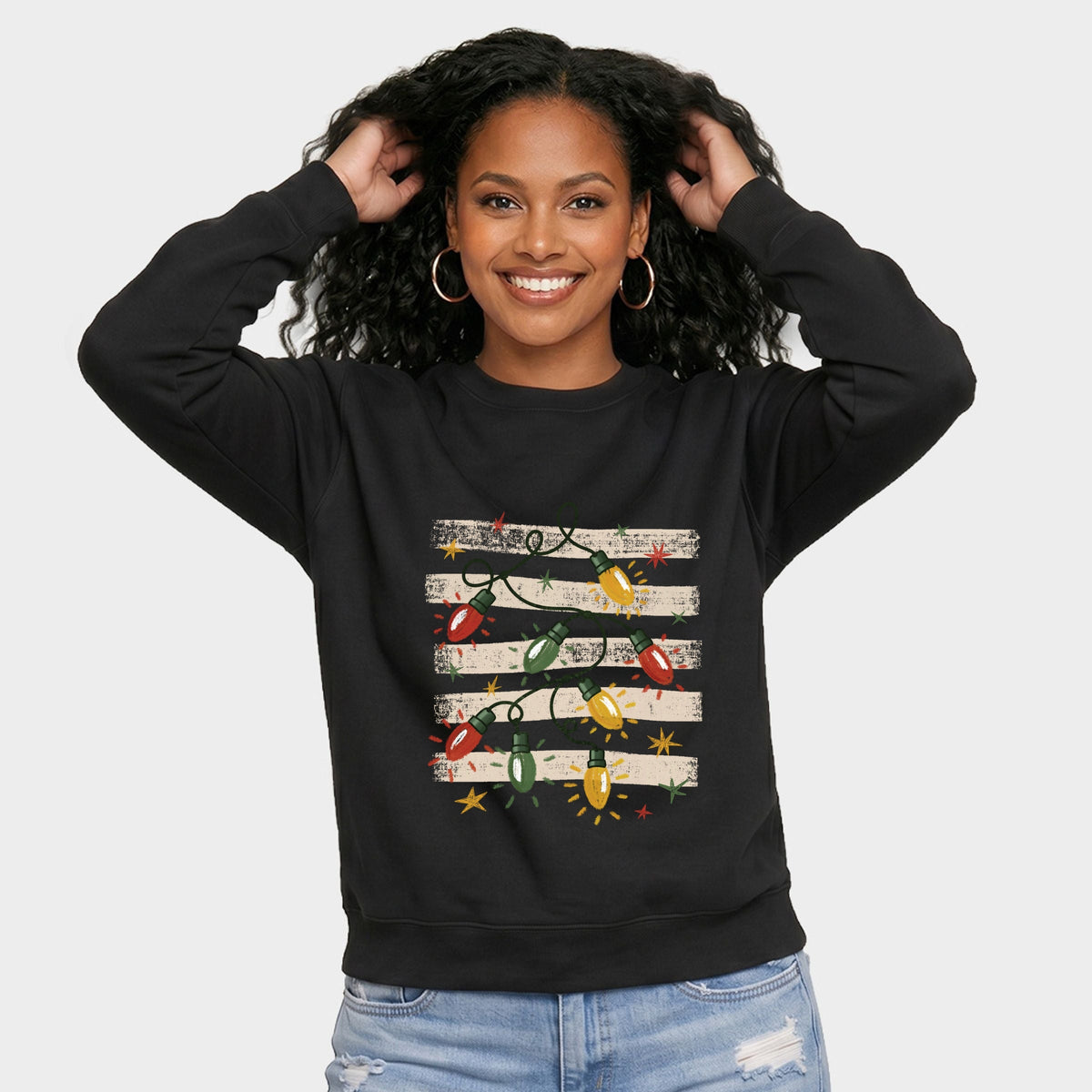 Christmas Lights Stripes - Women's Graphic Sweatshirt