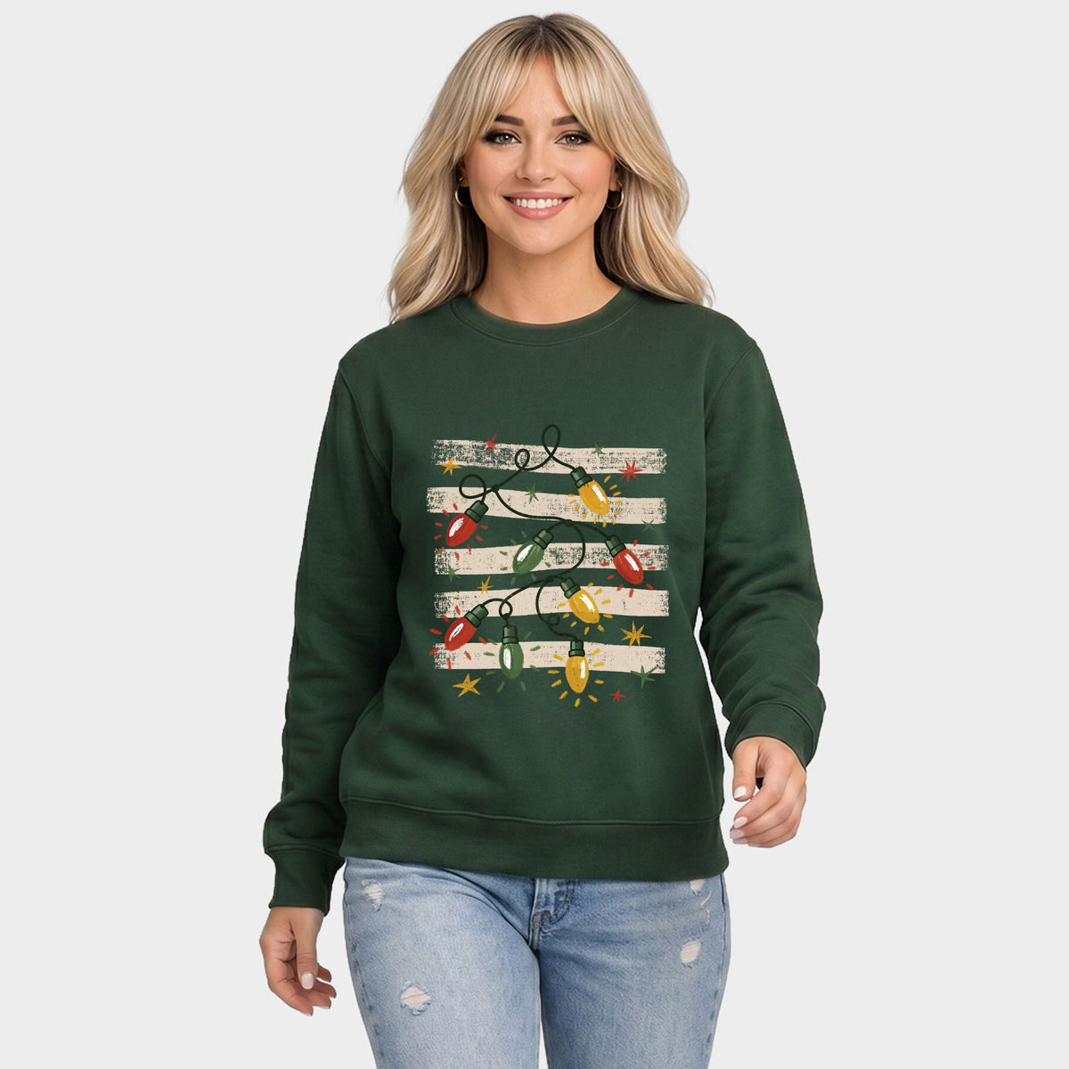 Christmas Lights Stripes - Women's Graphic Sweatshirt