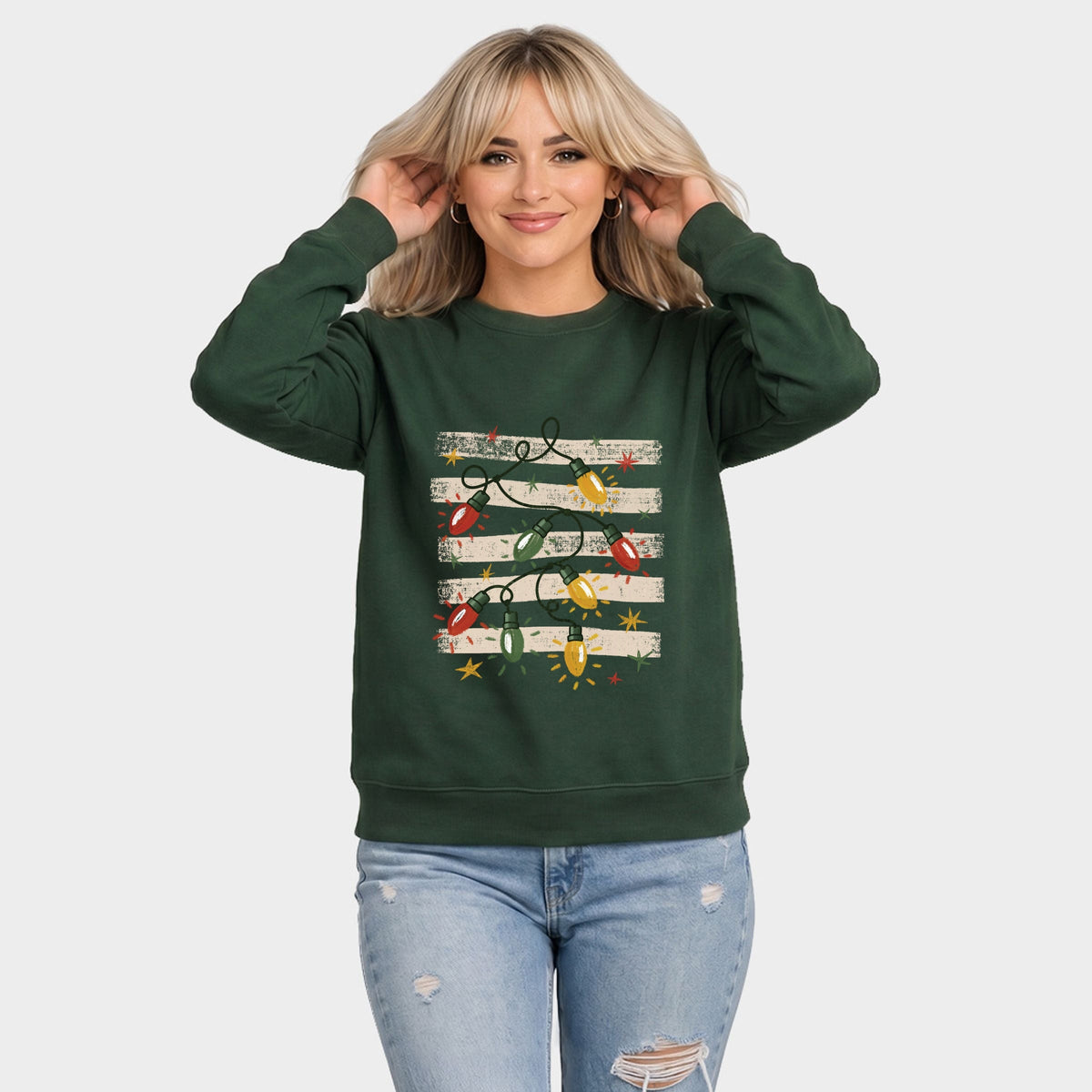 Christmas Lights Stripes - Women's Graphic Sweatshirt