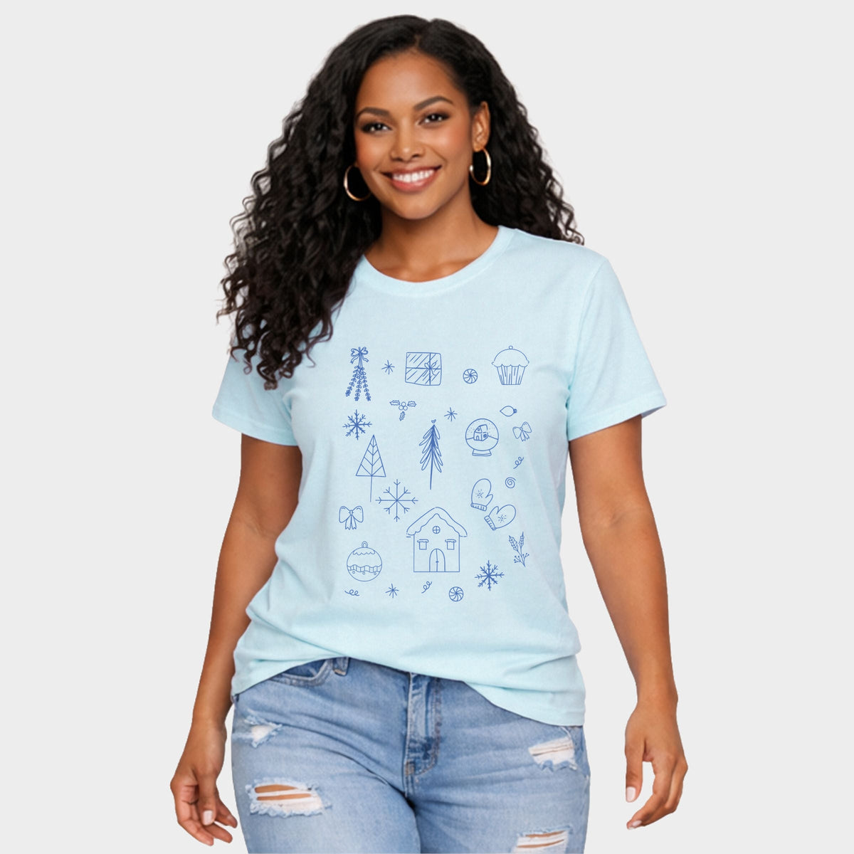 Christmas Blue Sketches - Women's Short Sleeve Graphic T-Shirt