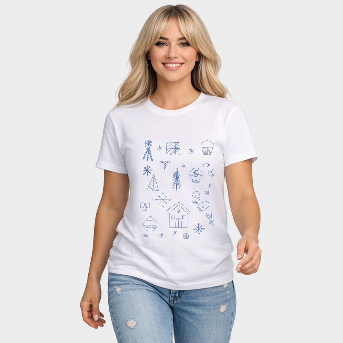 Christmas Blue Sketches - Women's Short Sleeve Graphic T-Shirt